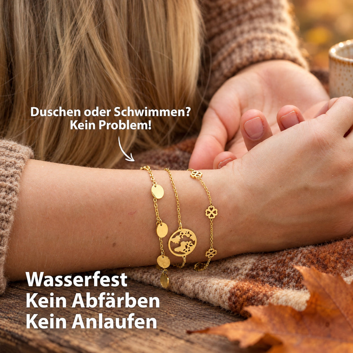 Bundle: BonnyBliss Kleeblatt Kette + Armband Gold