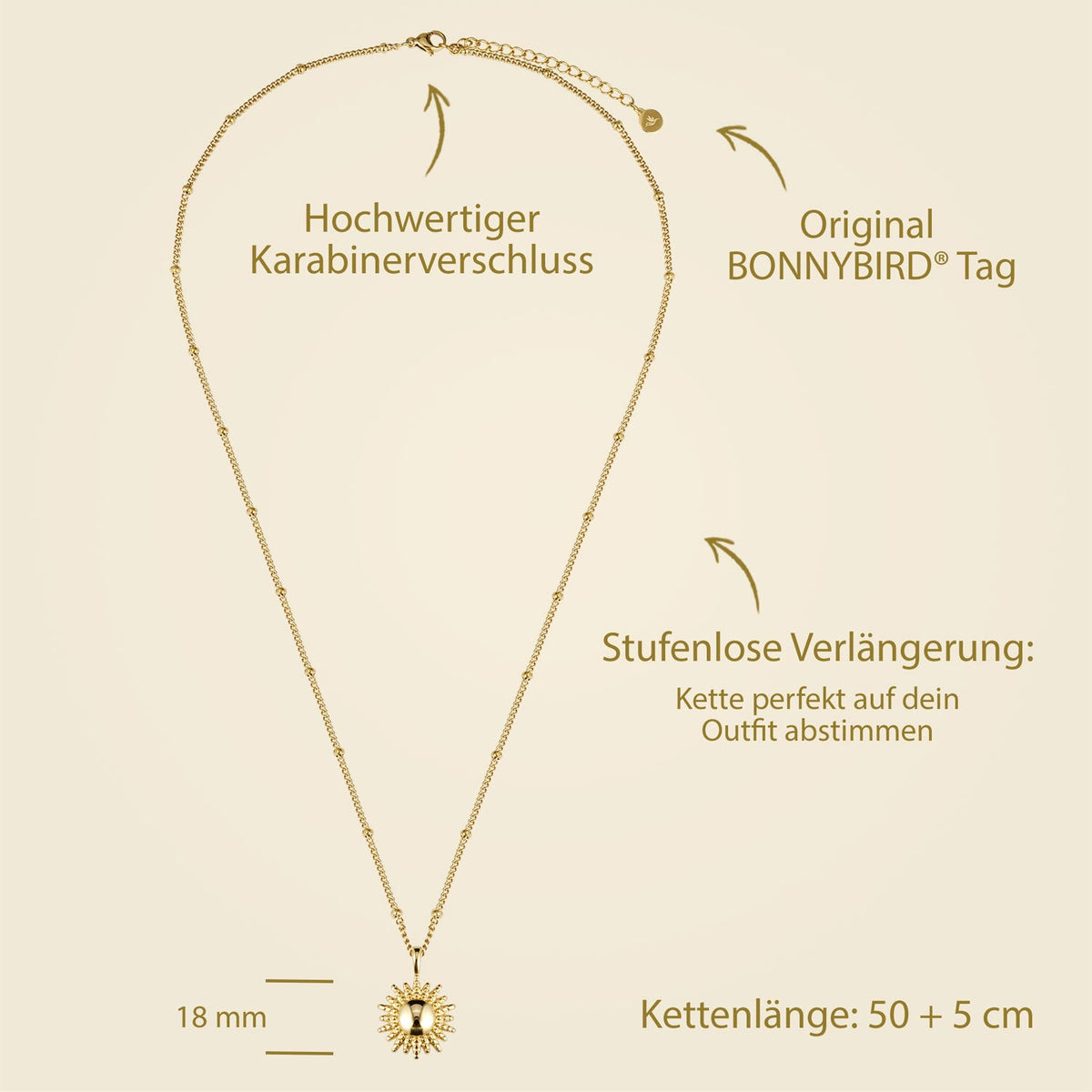 Halskette Sonne Anhänger Gold