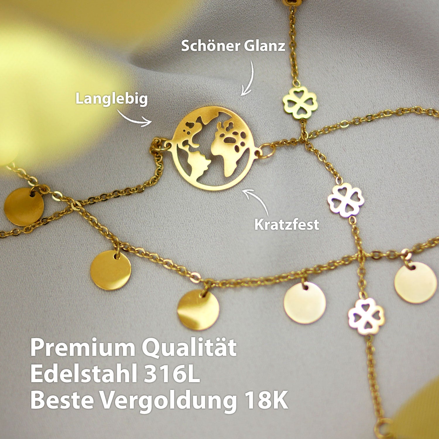 Armband Weltkarte Gold Glanz