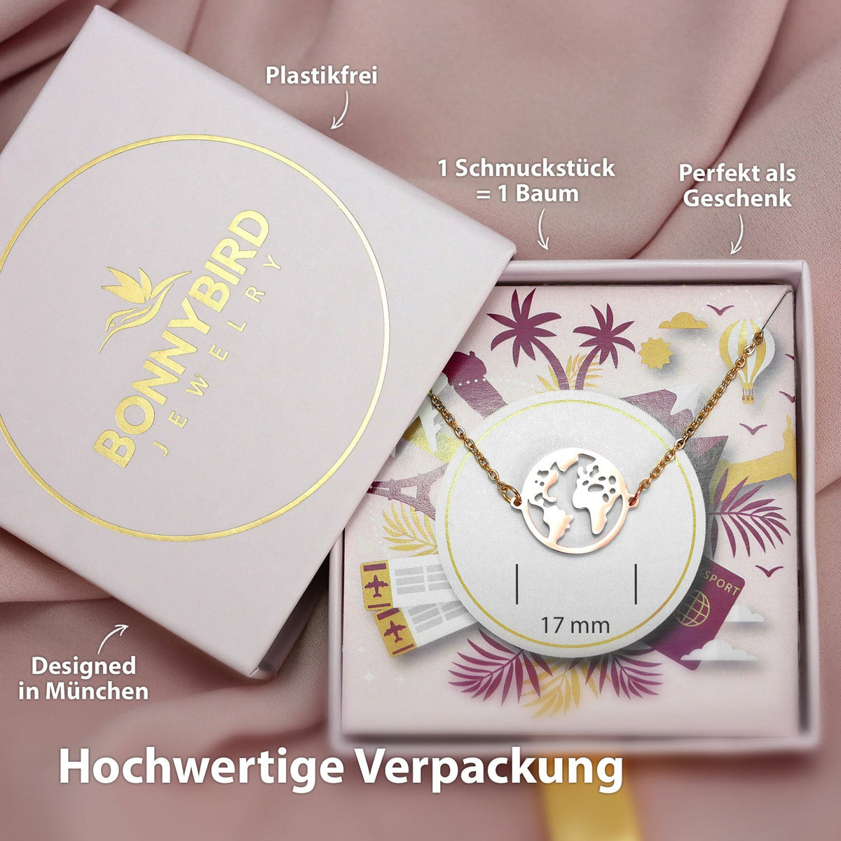 Armband Weltkugel Rosegold Box