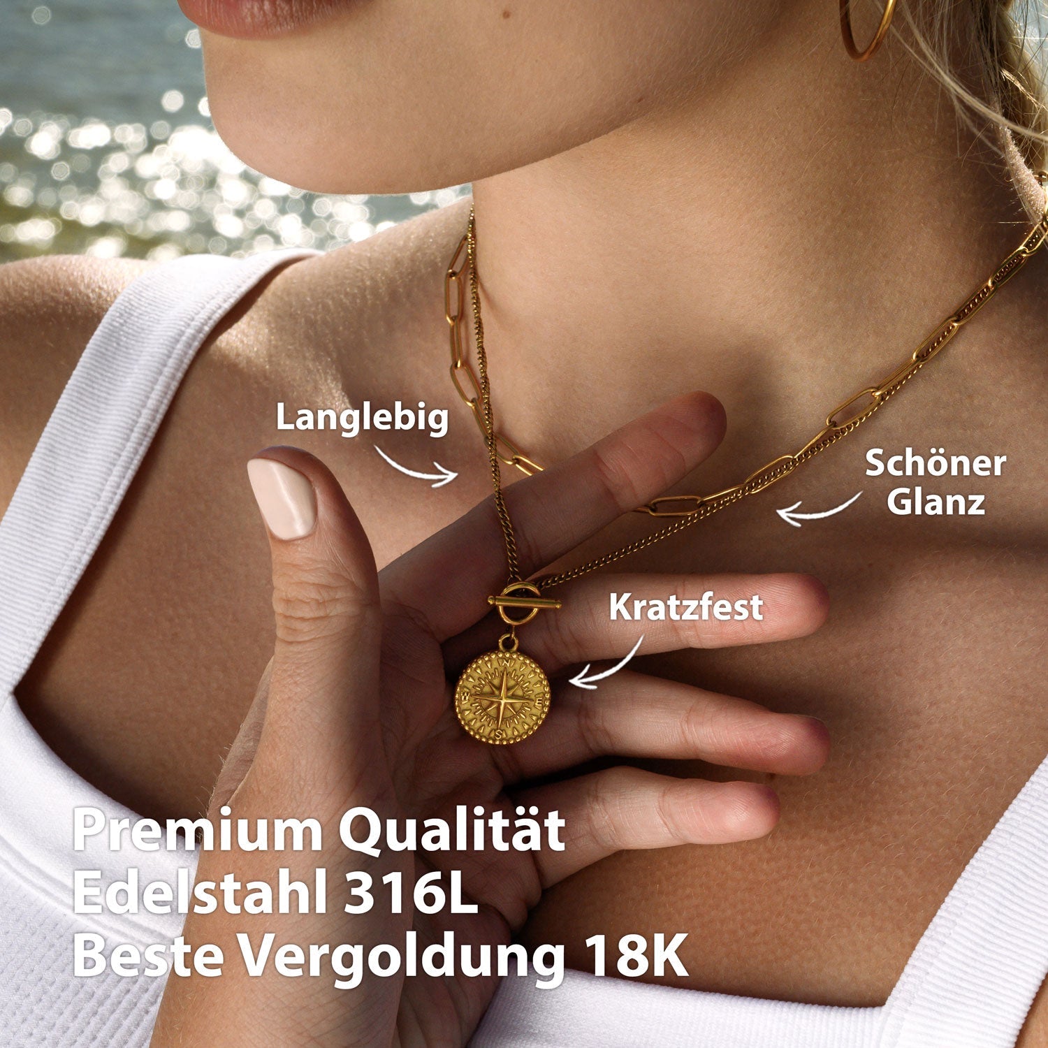 BonnyCompass Kette mit Kompass Anhänger Gold - BONNYBIRD