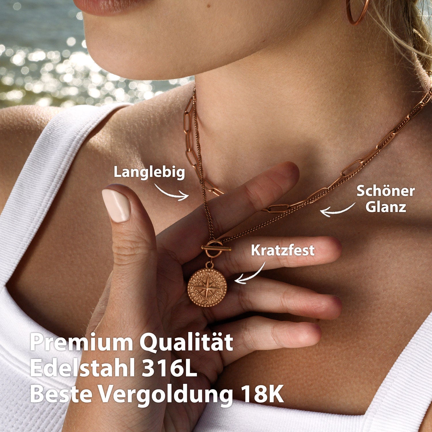 BonnyCompass Kette mit Kompass Anhänger Rosegold - BONNYBIRD