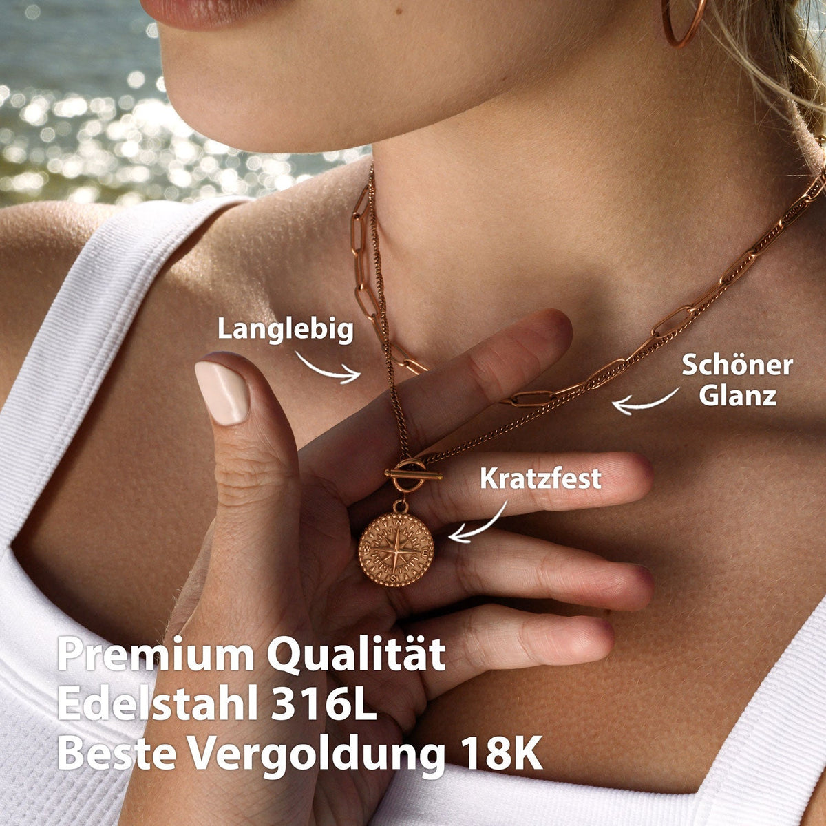 BonnyCompass Kette mit Kompass Anhänger Rosegold - BONNYBIRD