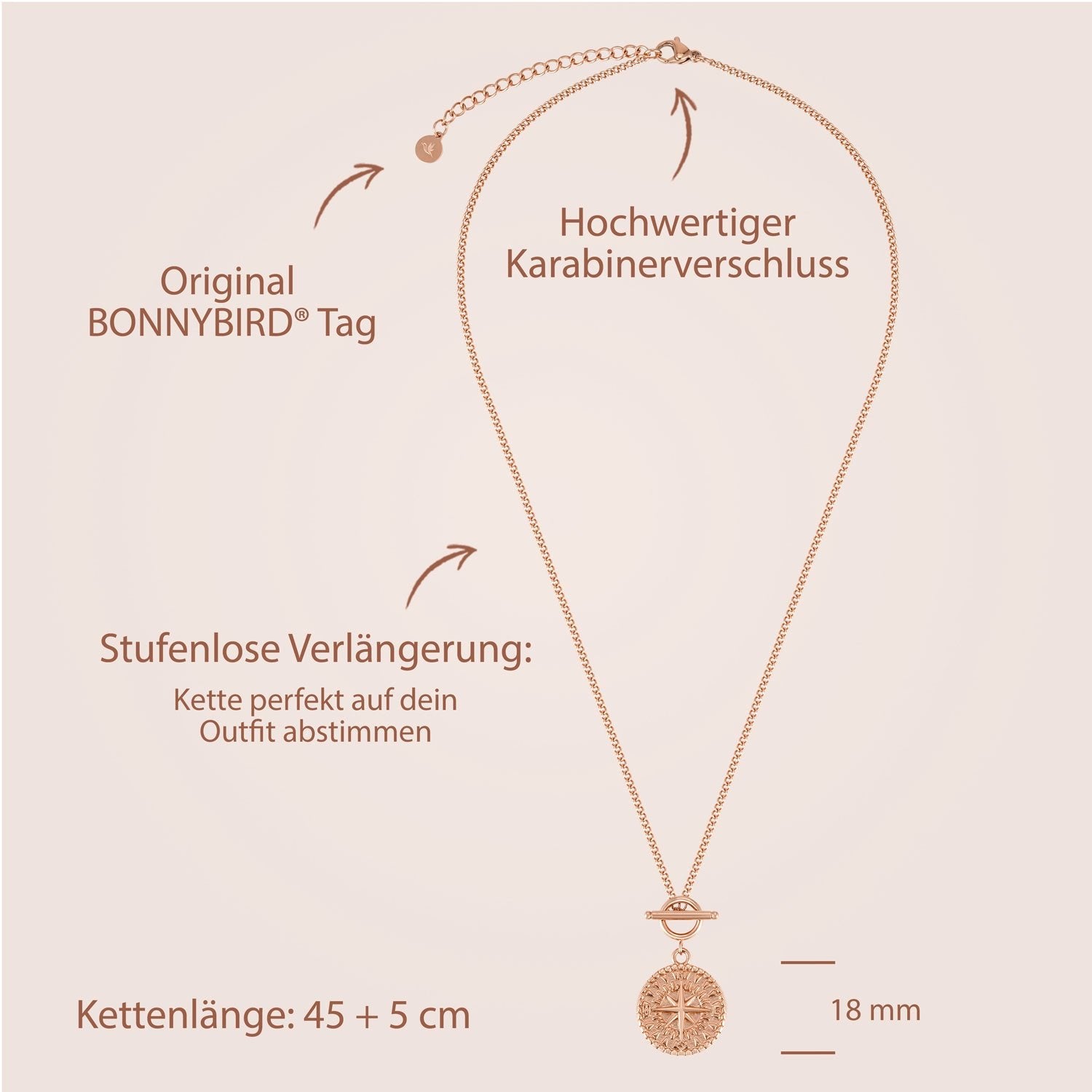 BonnyCompass Kette mit Kompass Anhänger Rosegold - BONNYBIRD