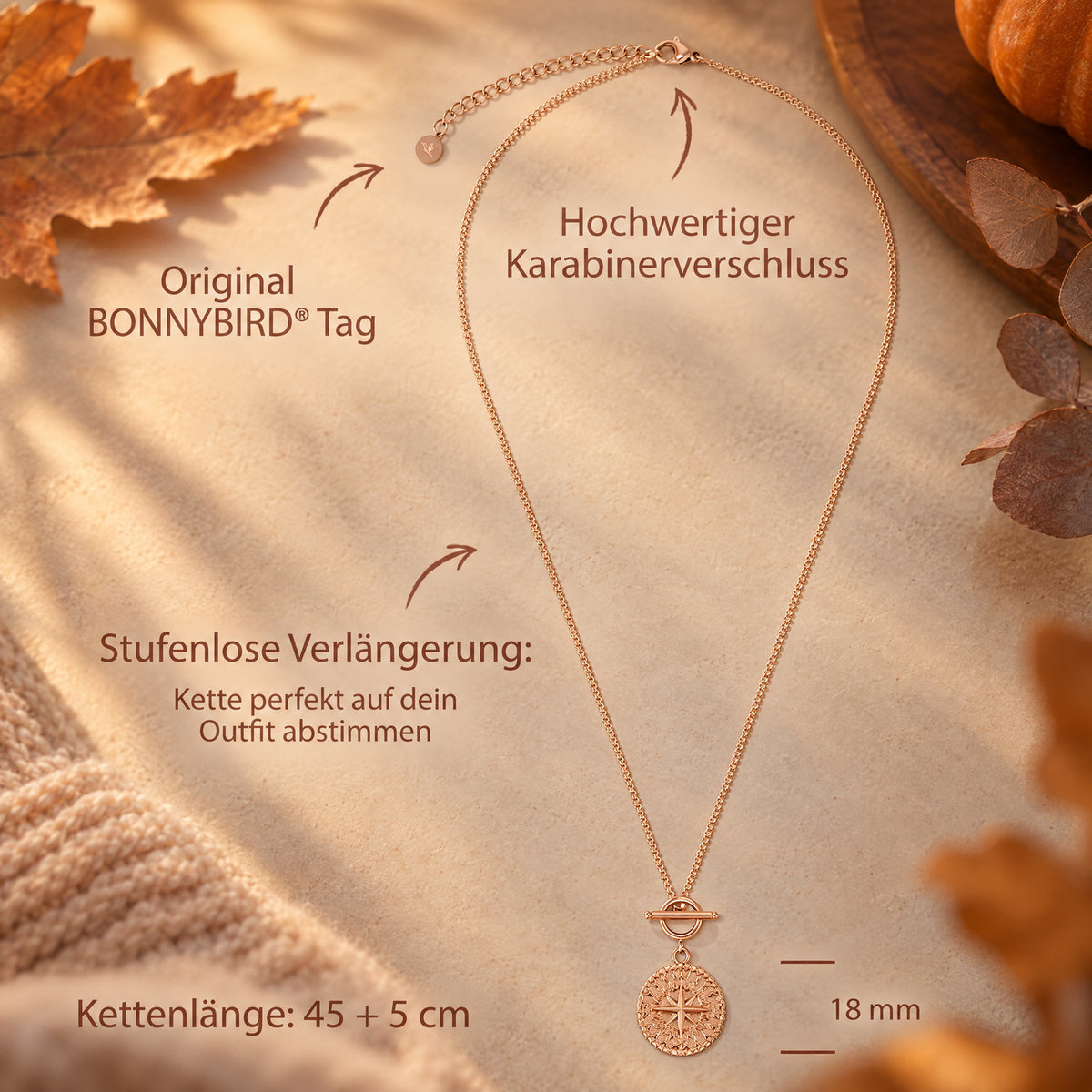 BonnyCompass Kette mit Kompass Anhänger Rosegold - BONNYBIRD