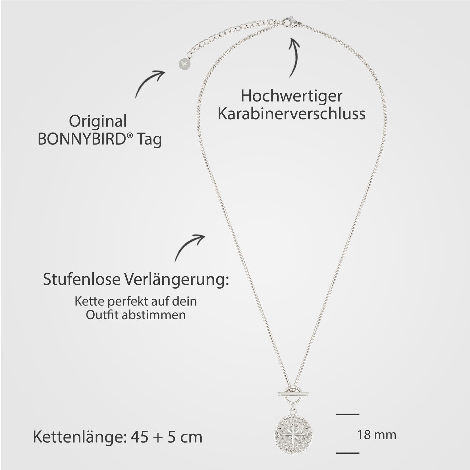 BonnyCompass Kette mit Kompass Anhänger Silber - BONNYBIRD