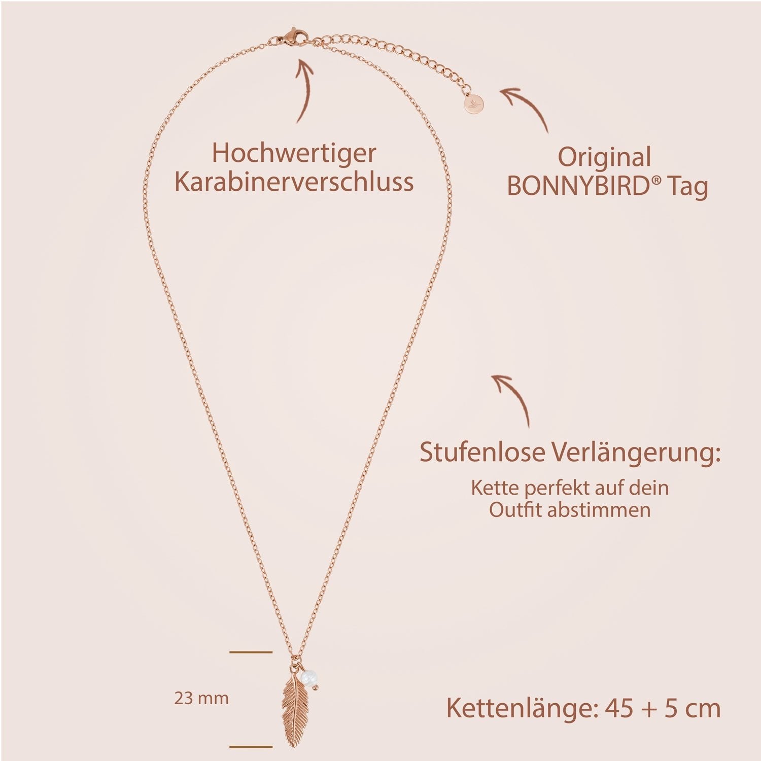 BonnyFeather Feder Kette Rosegold - BONNYBIRD