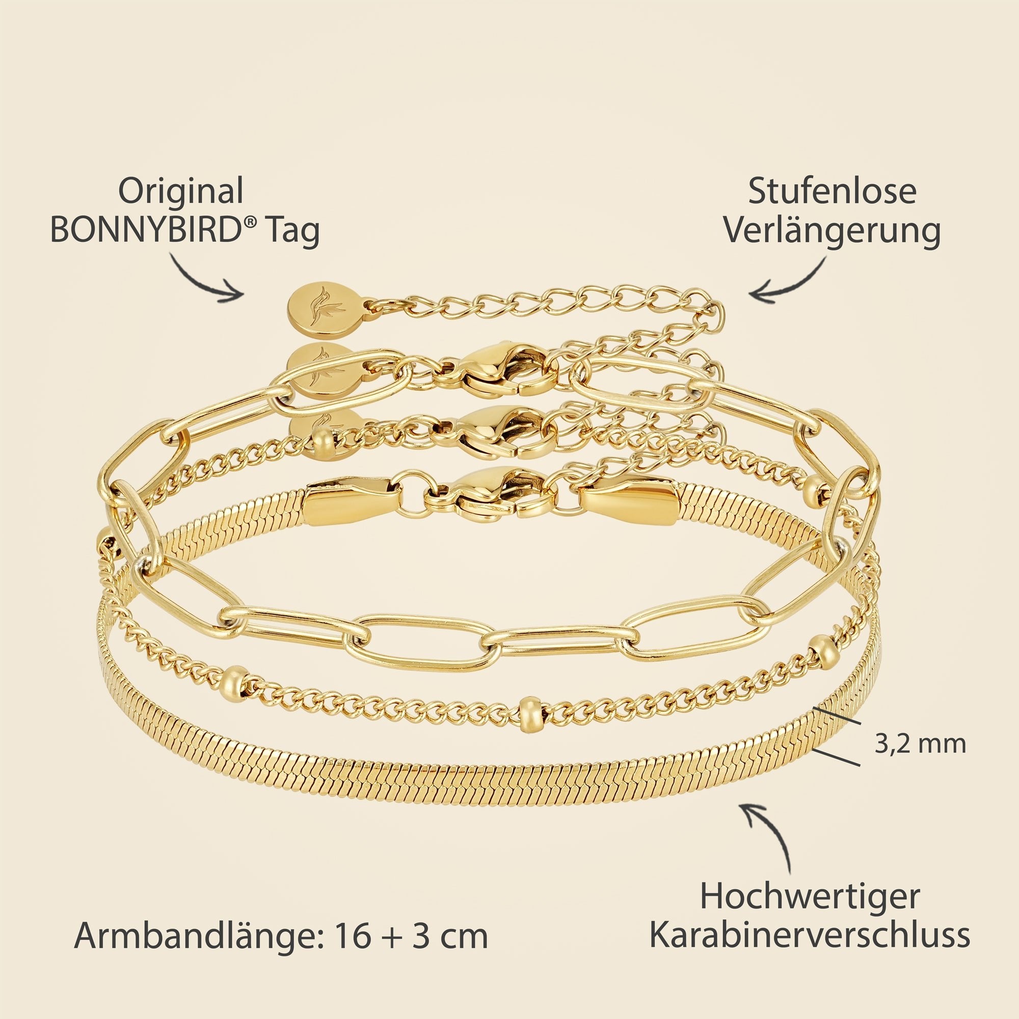 BonnyShine Armband Gold Damen Set - BONNYBIRD