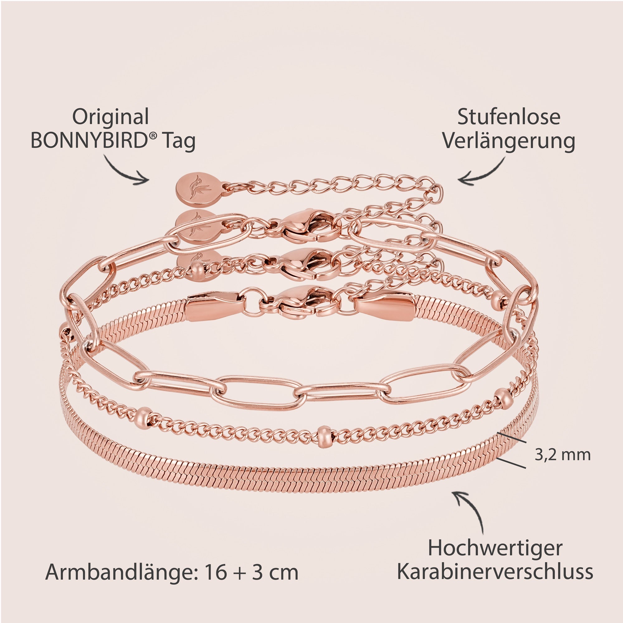 BonnyShine Armband Roségold Damen Set - BONNYBIRD