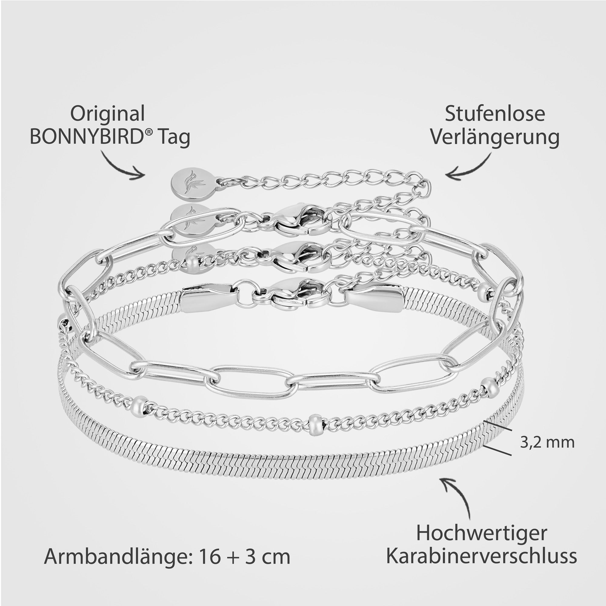BonnyShine Armband Silber Damen Set - BONNYBIRD