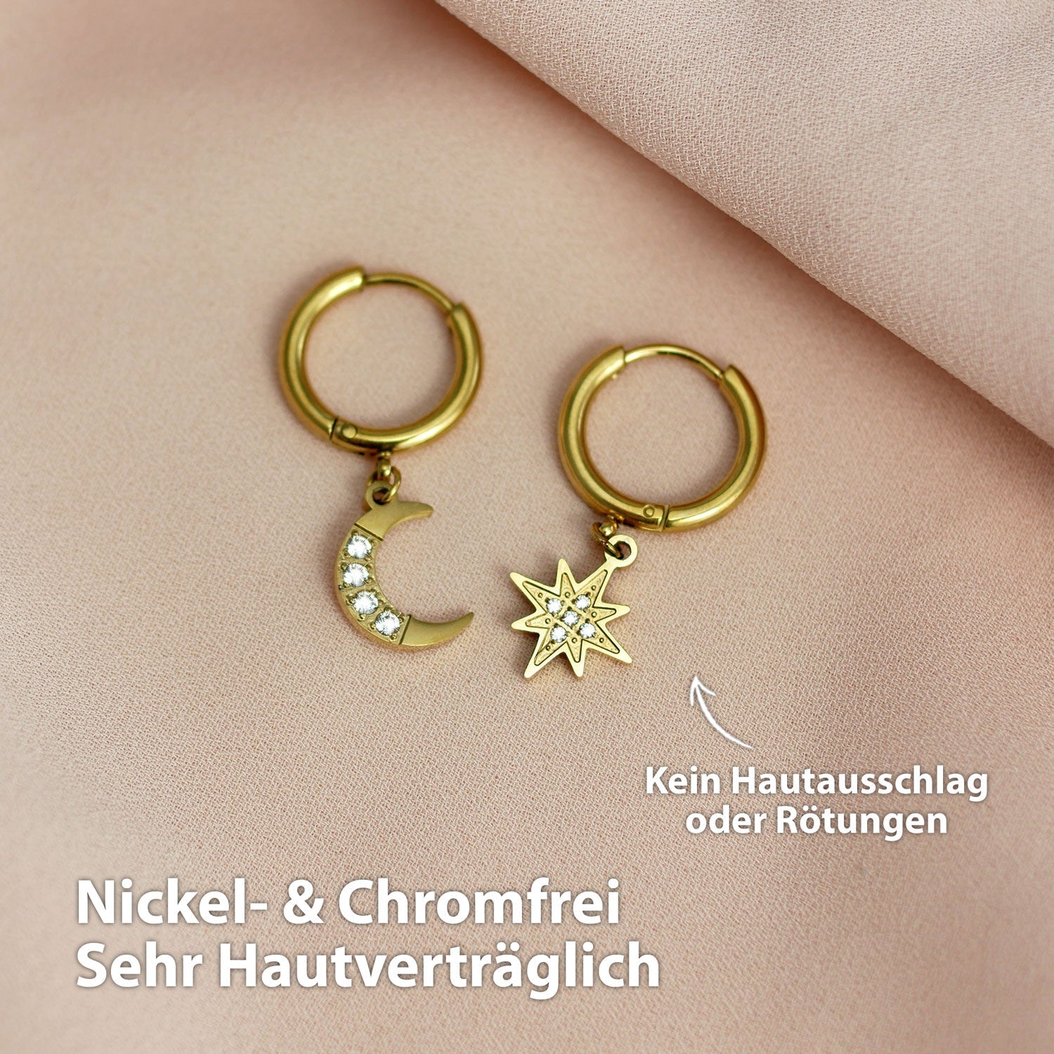 BonnySky Ohrringe Mond und Stern Gold - BONNYBIRD