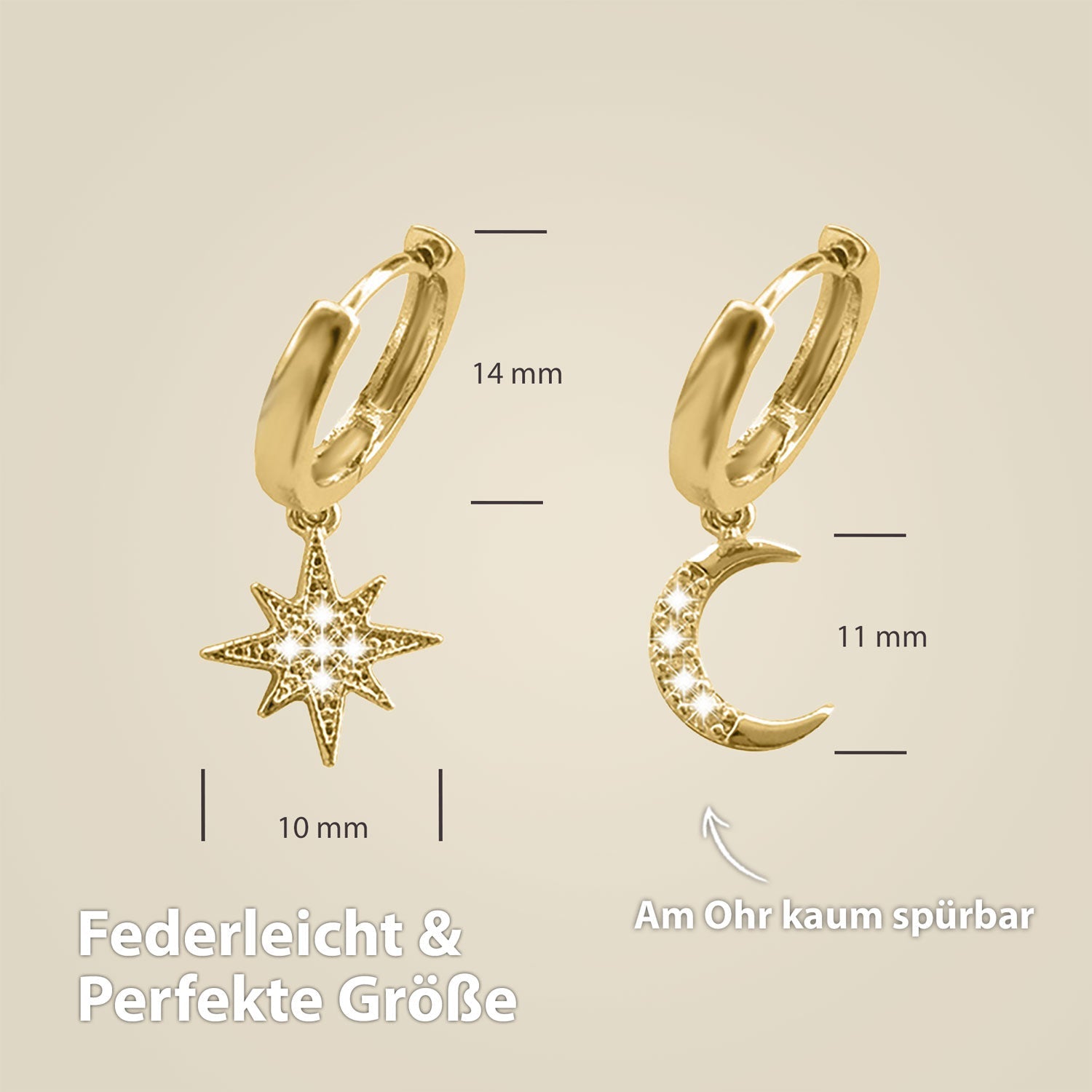 BonnySky Ohrringe Mond und Stern Gold - BONNYBIRD