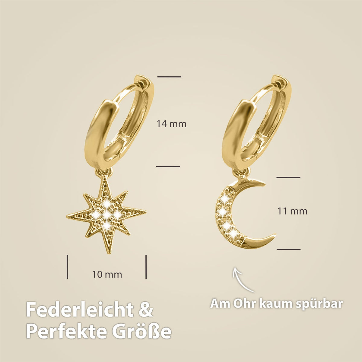 BonnySky Ohrringe Mond und Stern Gold - BONNYBIRD