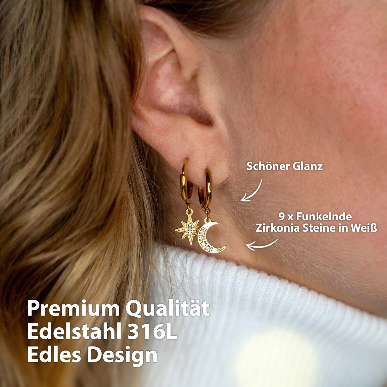 BonnySky Ohrringe Mond und Stern Gold - BONNYBIRD