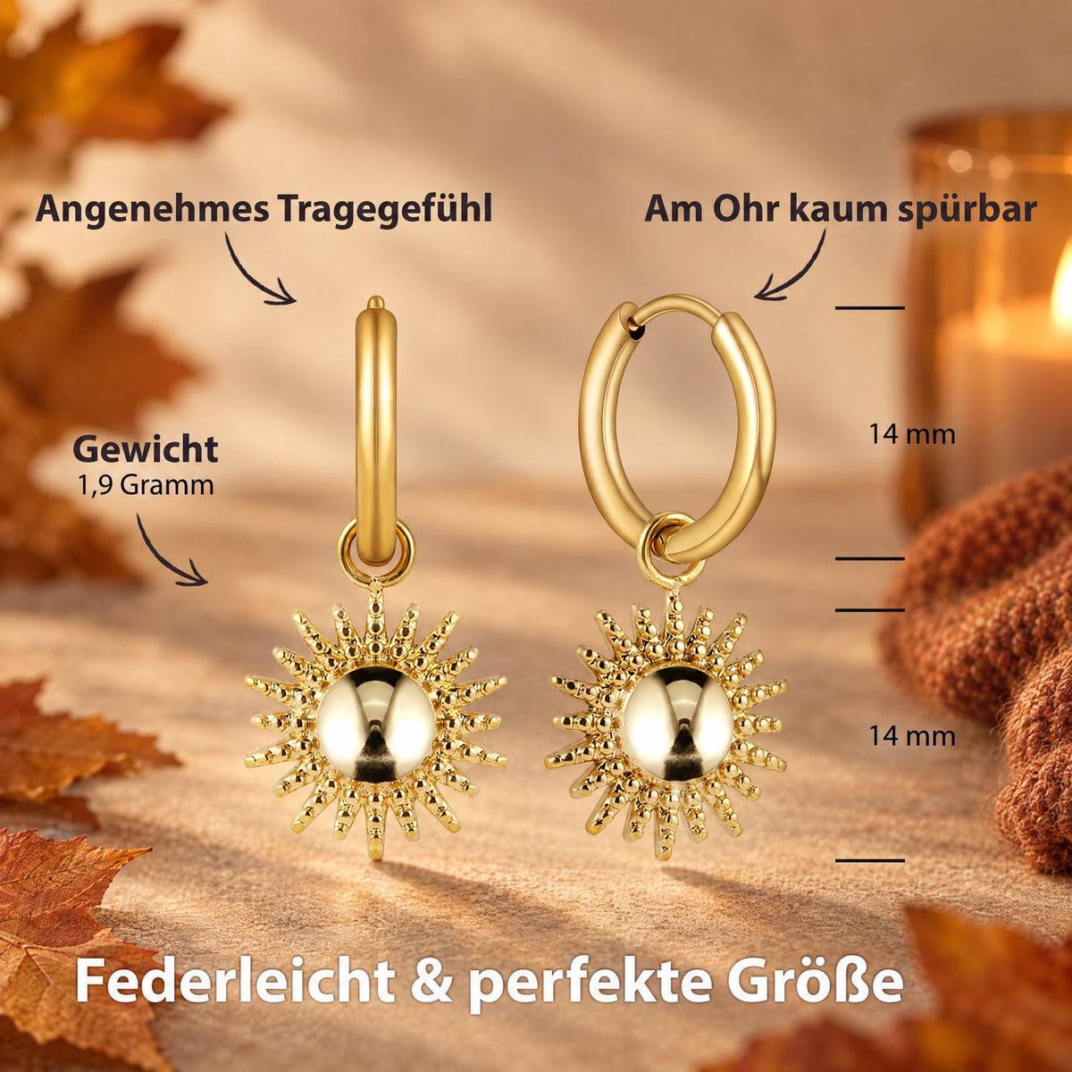 BonnySun Ohrringe Sonne Gold - BONNYBIRD