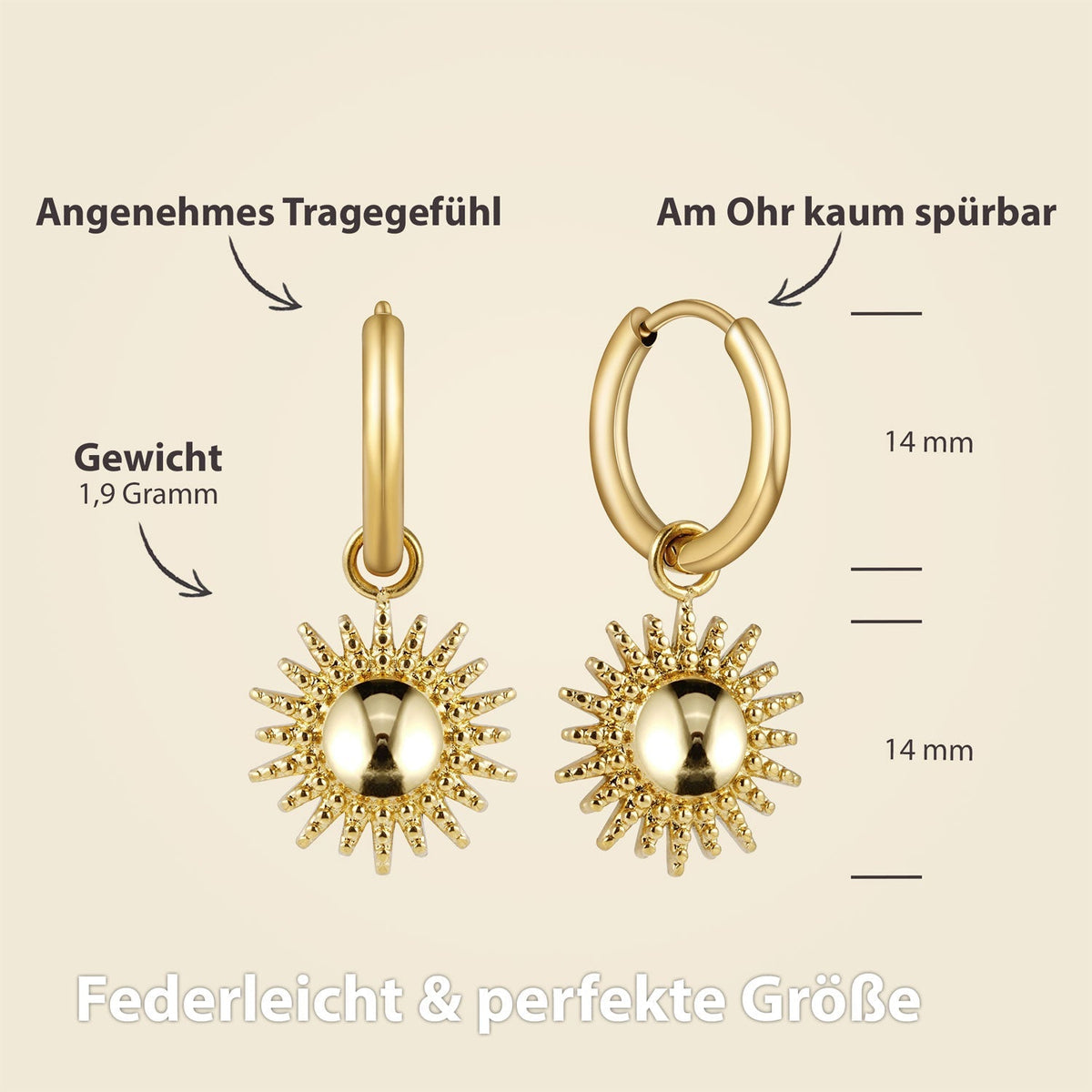 BonnySun Ohrringe Sonne Gold - BONNYBIRD