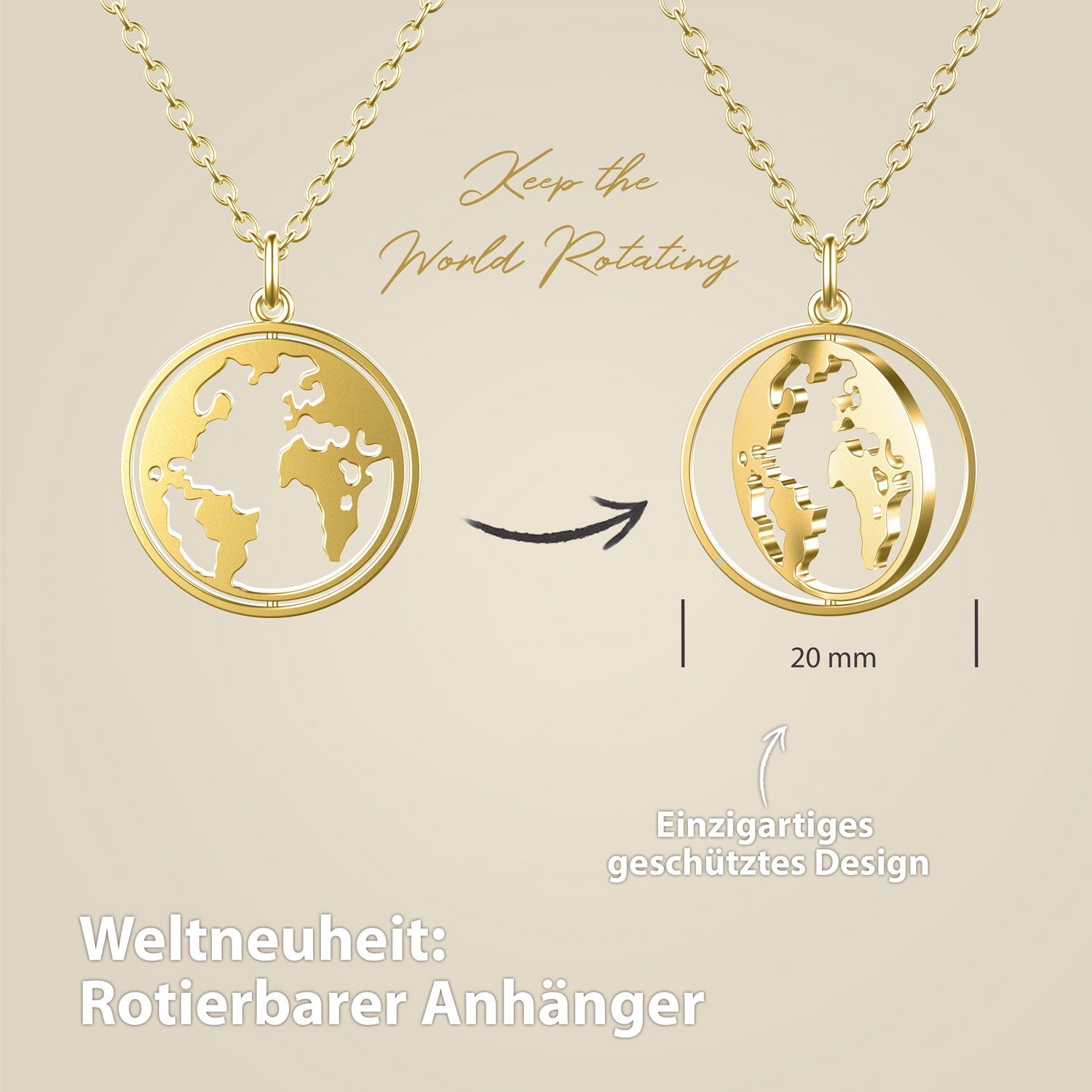 BonnyWorld Kette mit rotierbarer Weltkugel Gold - BONNYBIRD