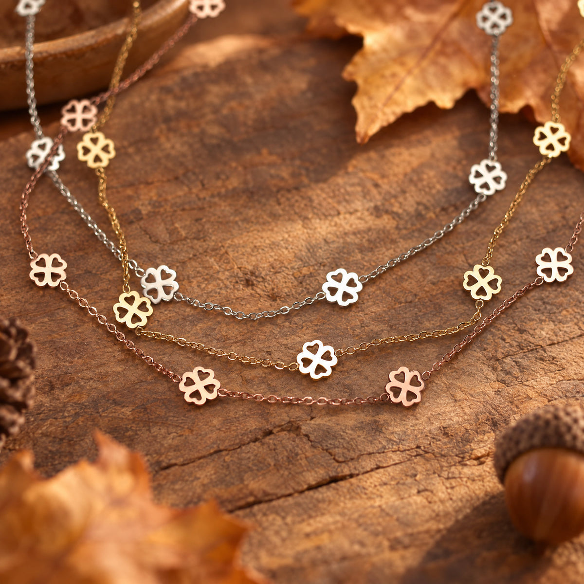 Bundle: BonnyBliss Kleeblatt Kette + Armband Gold - BONNYBIRD