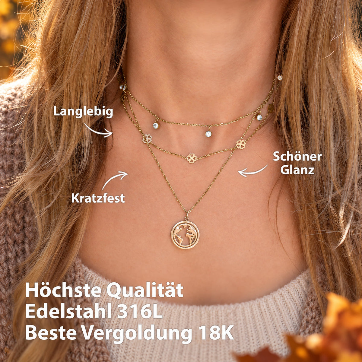 Bundle: BonnyBliss Kleeblatt Kette + Armband Gold - BONNYBIRD