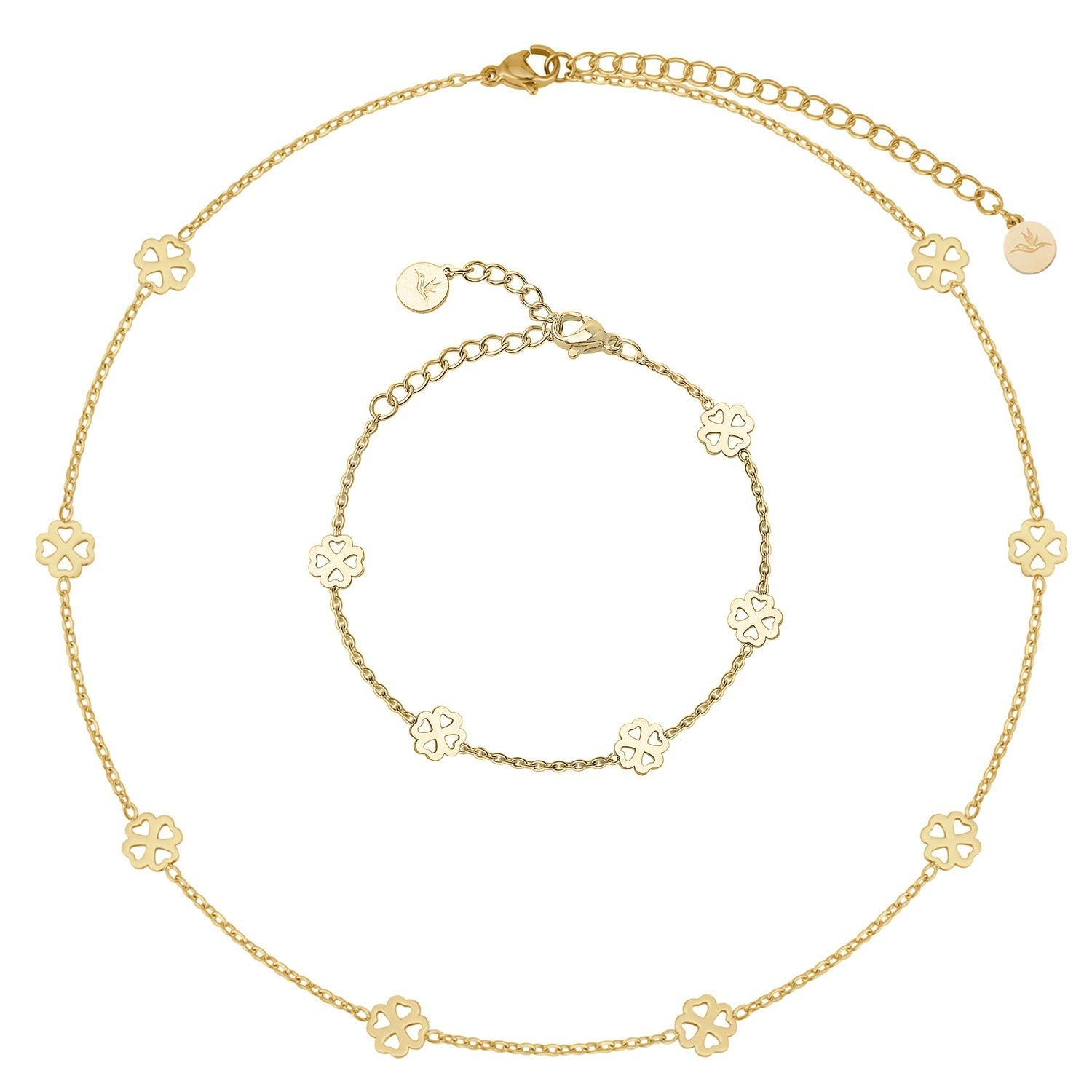 Bundle: BonnyBliss Kleeblatt Kette + Armband Gold - BONNYBIRD