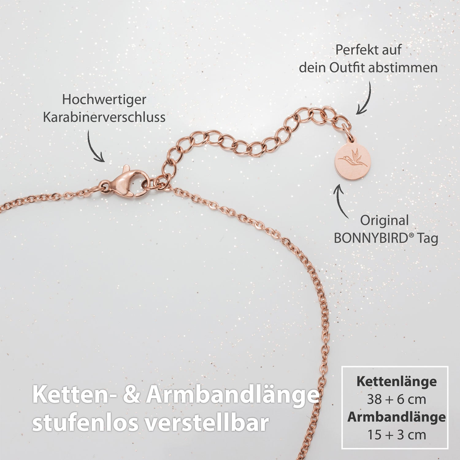 Bundle: BonnyBliss Kleeblatt Kette + Armband Roségold - BONNYBIRD