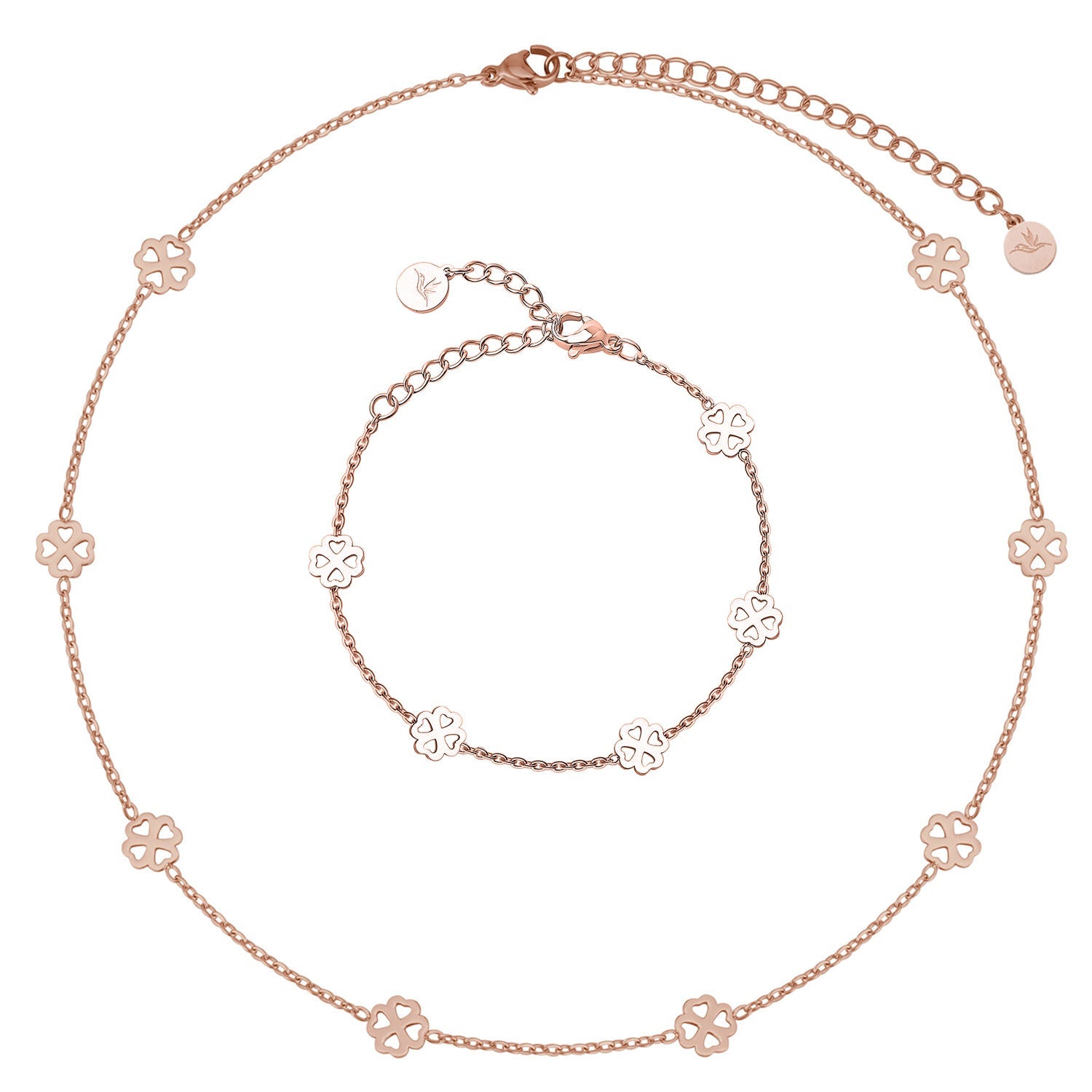 Bundle: BonnyBliss Kleeblatt Kette + Armband Roségold - BONNYBIRD