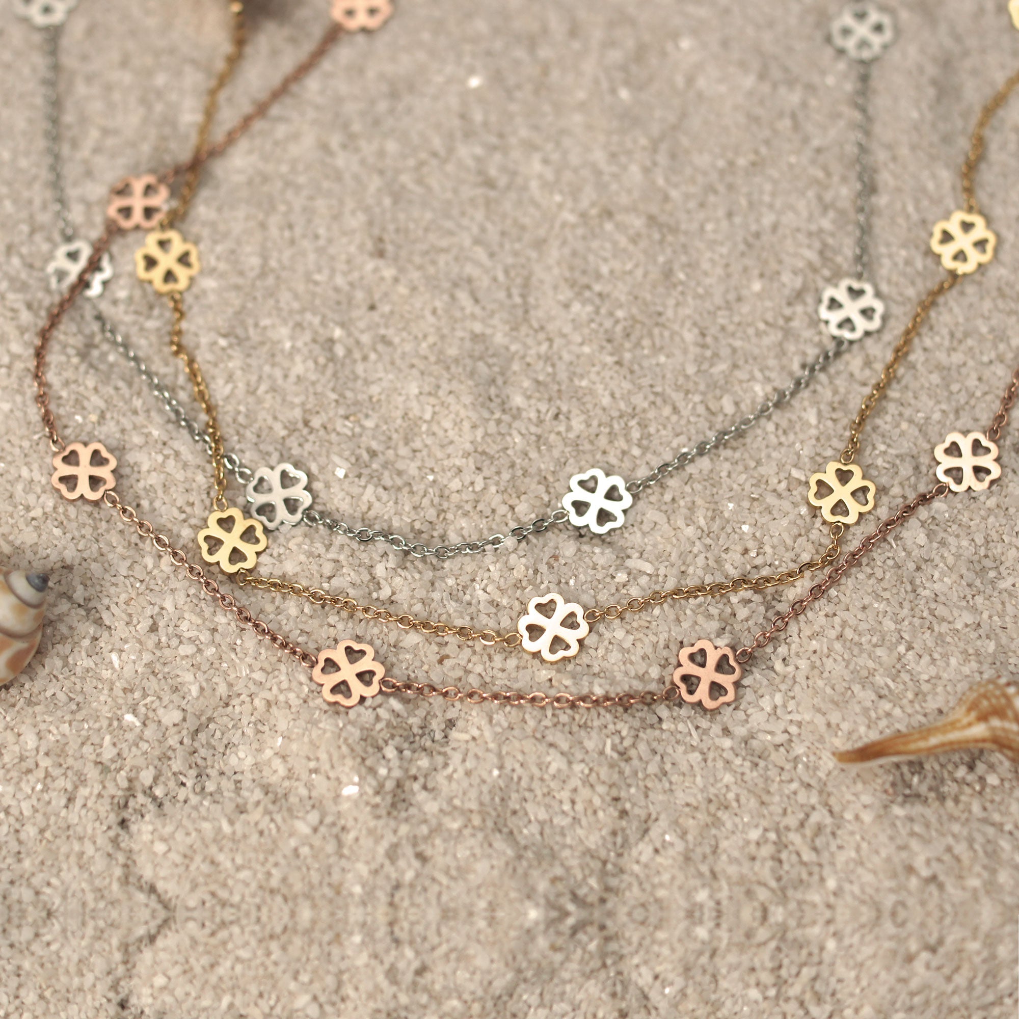 Bundle: BonnyBliss Kleeblatt Kette + Armband Roségold - BONNYBIRD