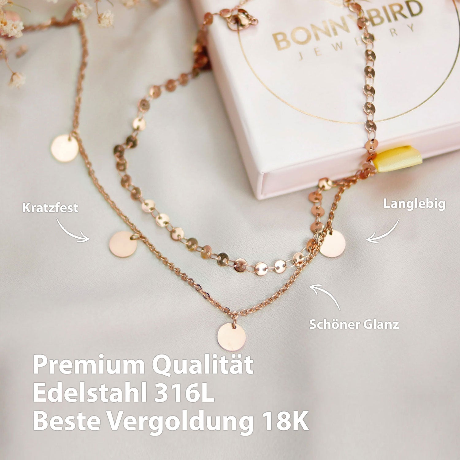 Bundle: BonnyCoin Plättchen Kette + Armband Roségold - BONNYBIRD