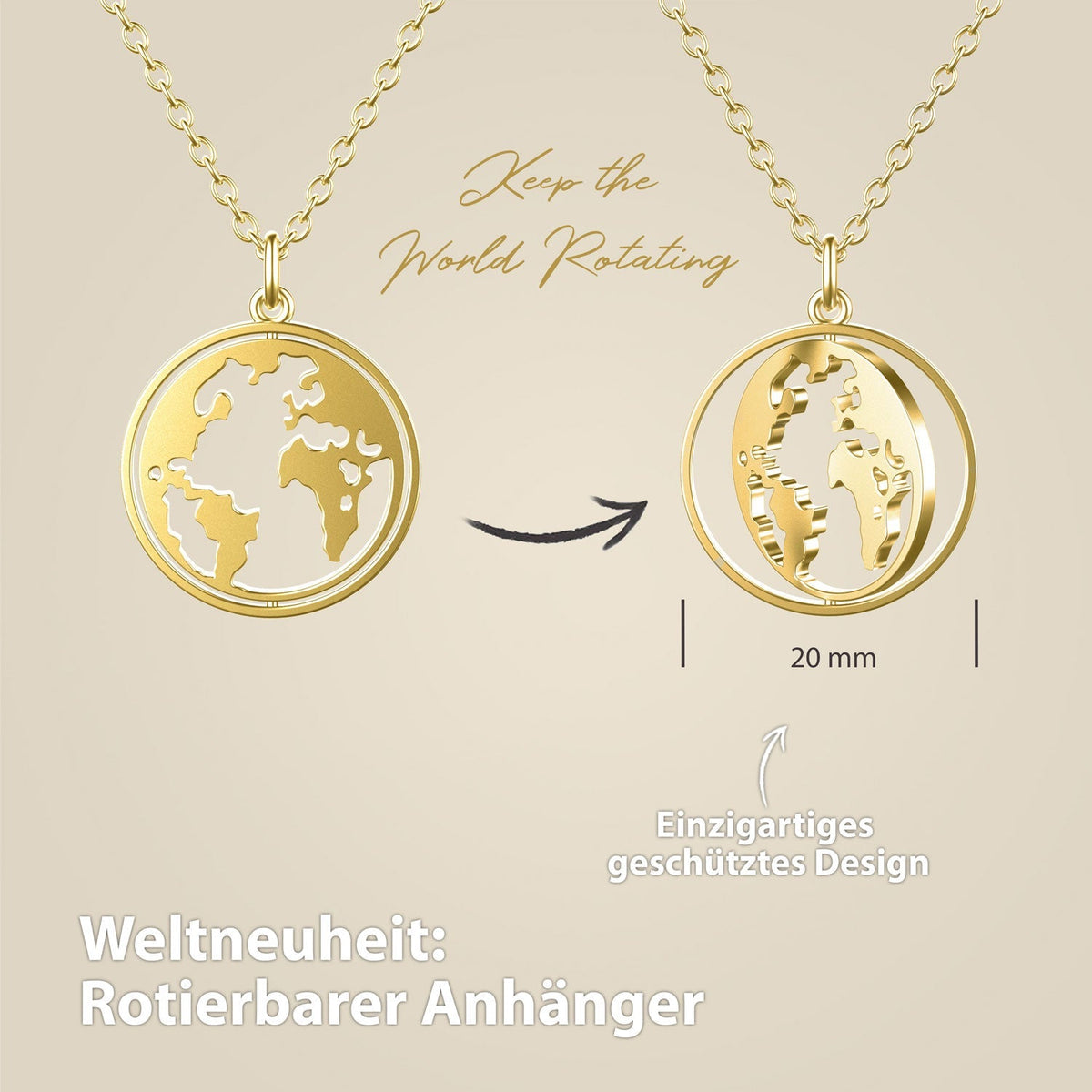 Bundle: BonnyWorld Weltkugel Kette + Armband Gold - BONNYBIRD