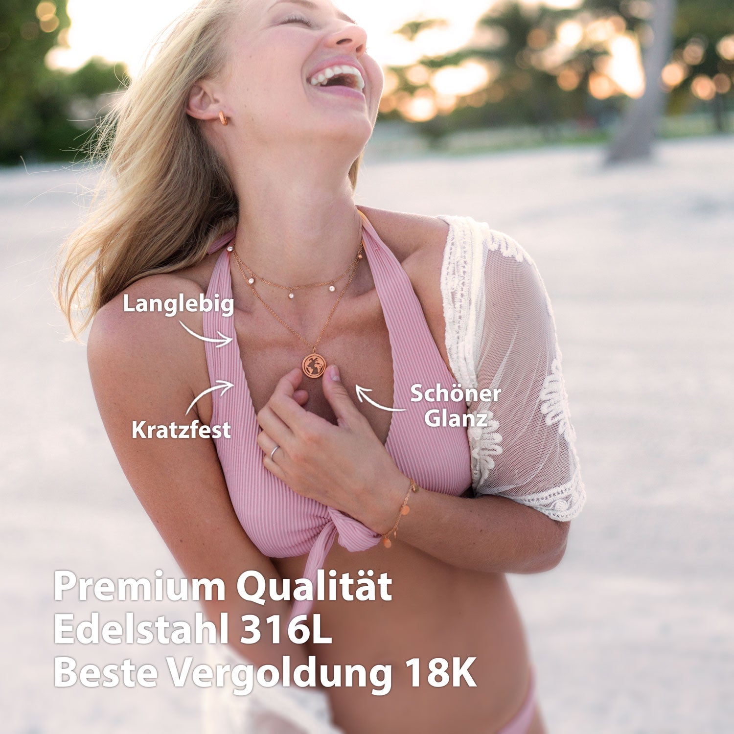 Bundle: BonnyWorld Weltkugel Kette + Armband Roségold - BONNYBIRD