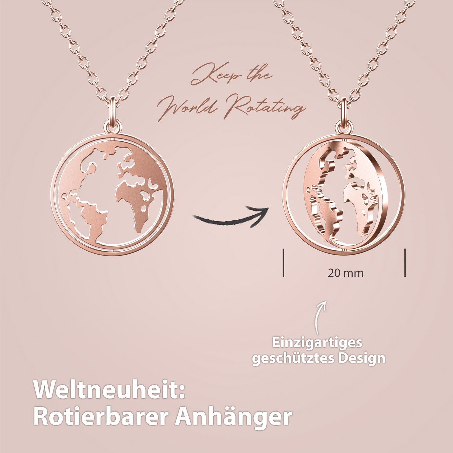 Bundle: BonnyWorld Weltkugel Kette + Armband Roségold - BONNYBIRD
