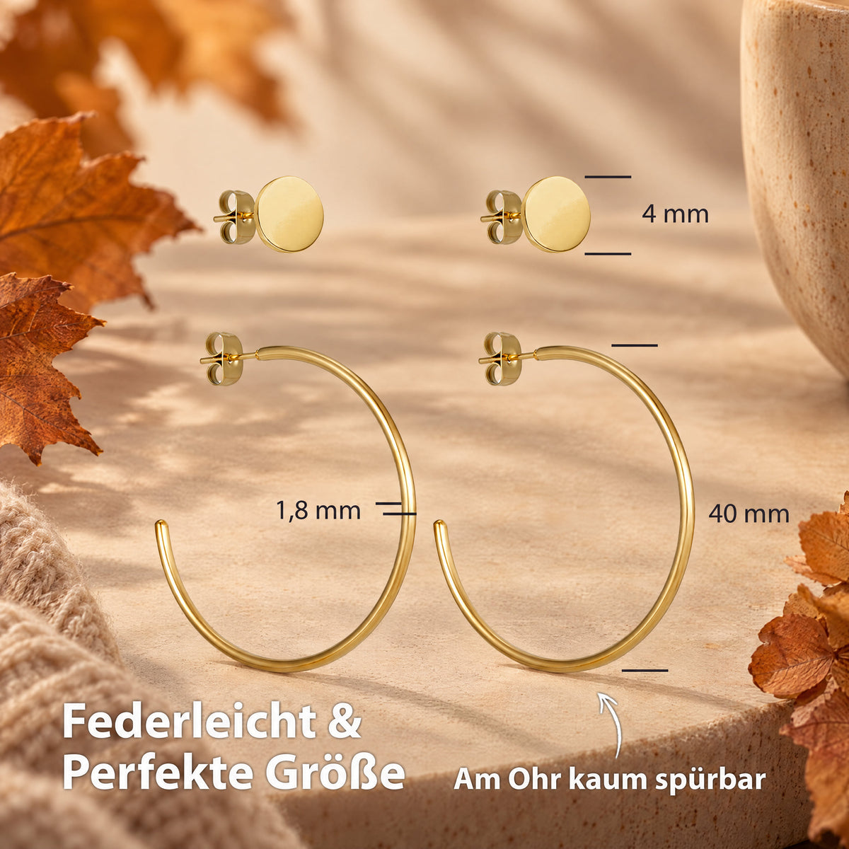 BonnyGrace Ohrringe Set Große Creole und Plättchen Stecker Gold