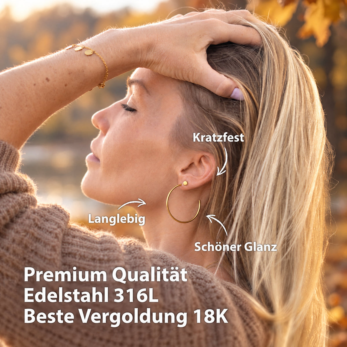 BonnyGrace Ohrringe Set Große Creole und Plättchen Stecker Gold