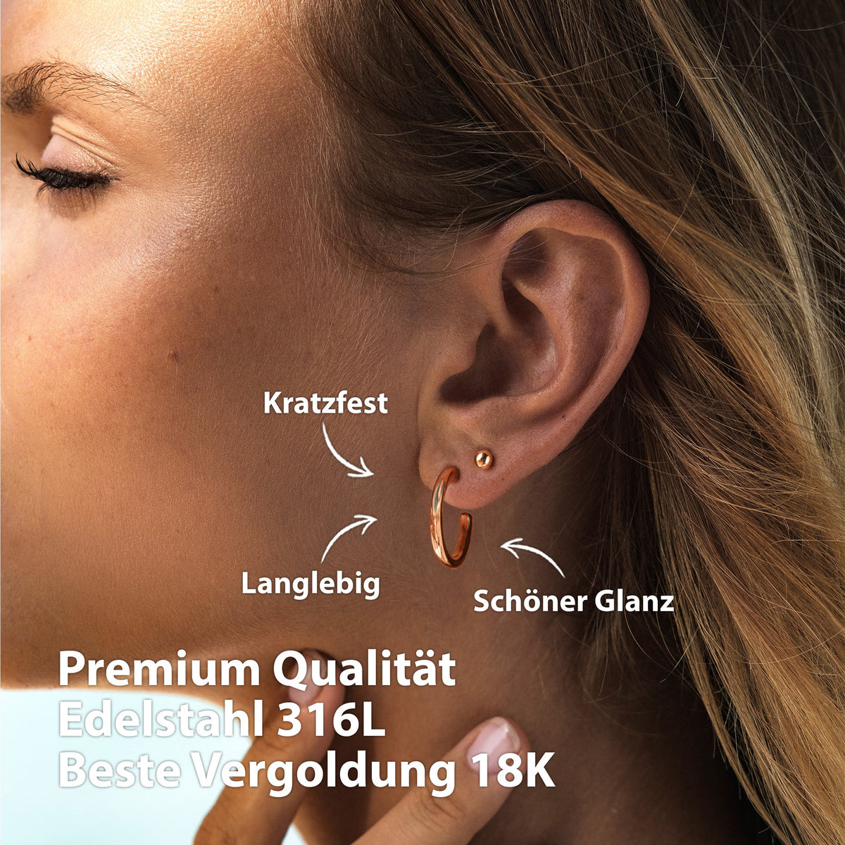 BonnyParis Ohrringe Set Creole und Kugelstecker Roségold