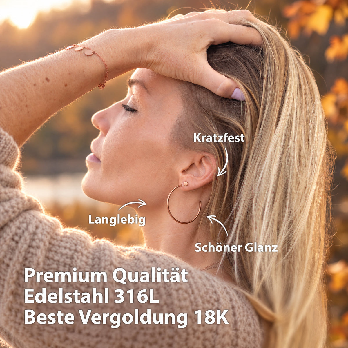 BonnyGrace Ohrringe Set Große Creole und Plättchen Stecker Roségold