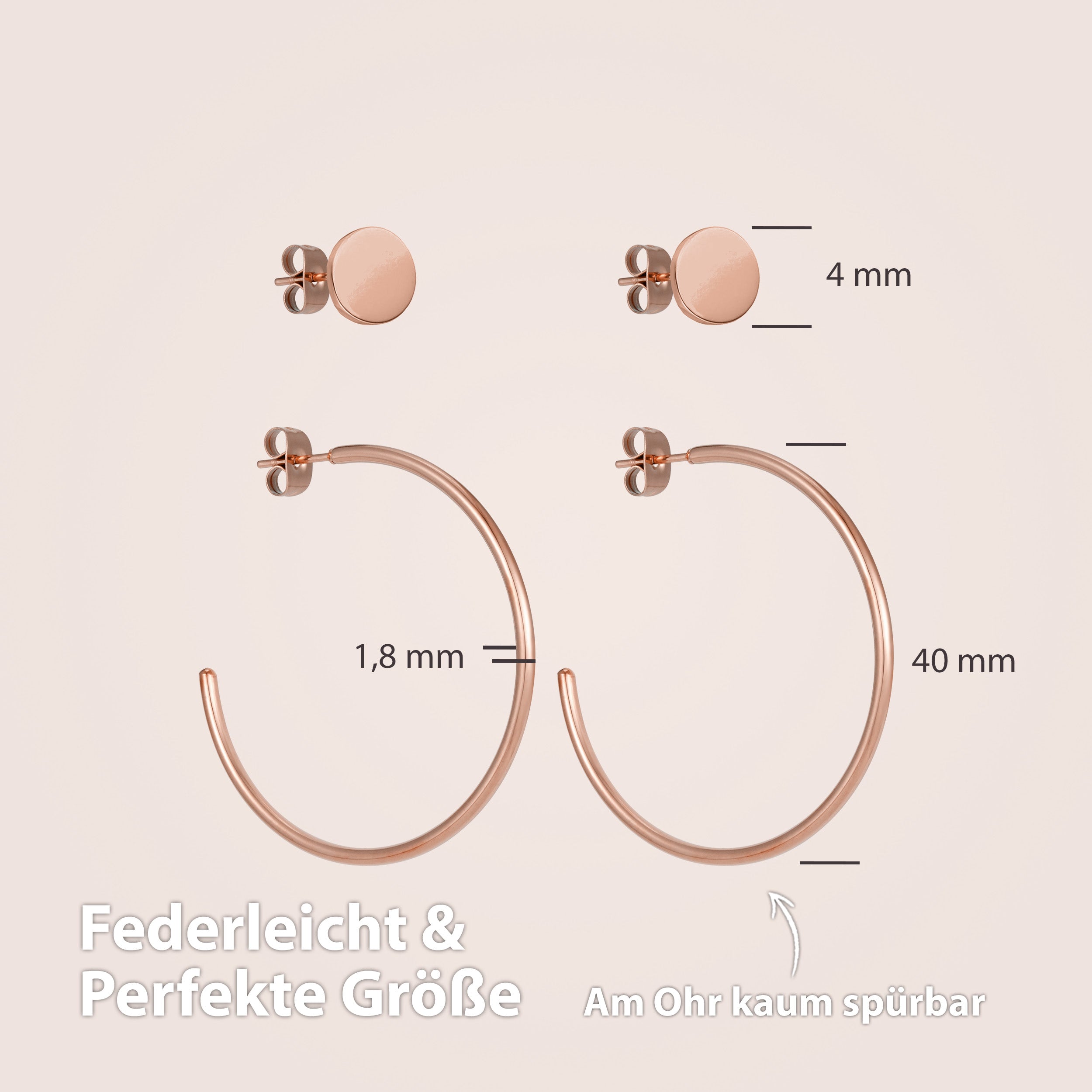 BonnyGrace Ohrringe Set Große Creole und Plättchen Stecker Roségold