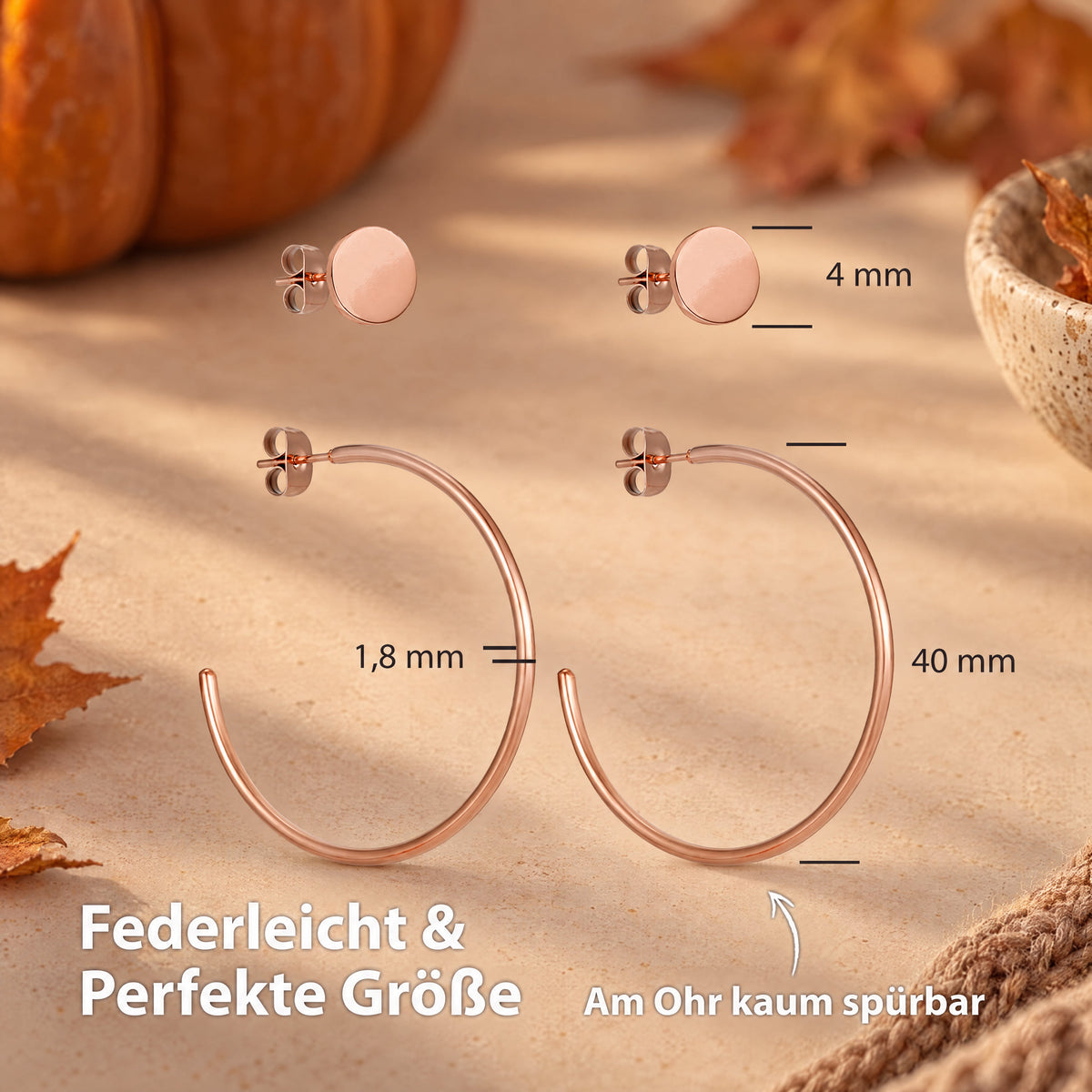 BonnyGrace Ohrringe Set Große Creole und Plättchen Stecker Roségold