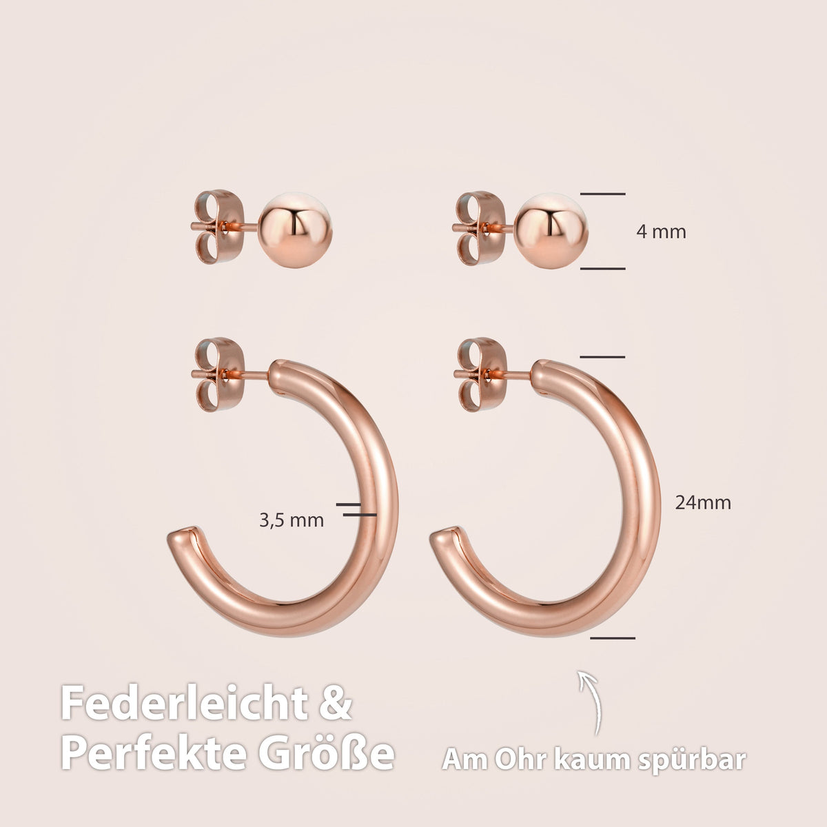 BonnyParis Ohrringe Set Creole und Kugelstecker Roségold