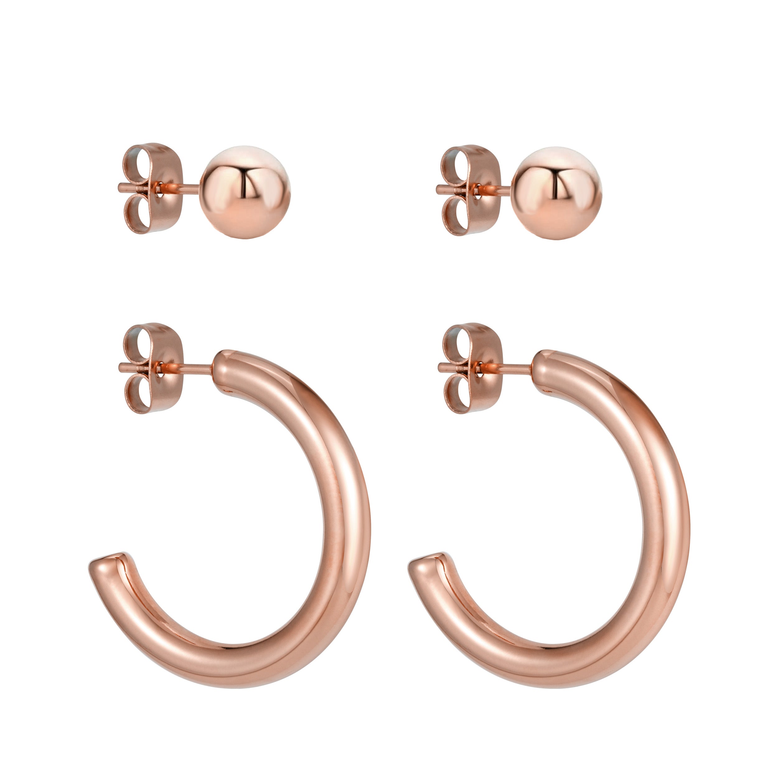 BonnyParis Ohrringe Set Creole und Kugelstecker Roségold