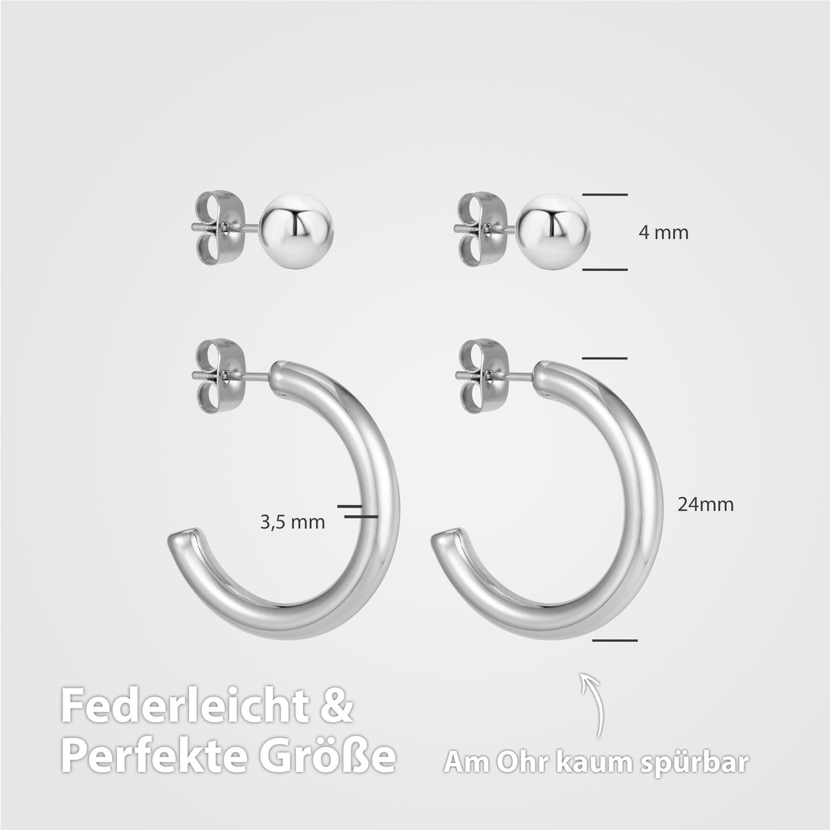 BonnyParis Ohrringe Set Creole und Kugelstecker Silber