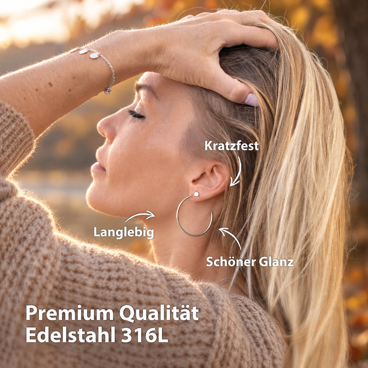 BonnyGrace Ohrringe Set Große Creole und Plättchen Stecker Silber