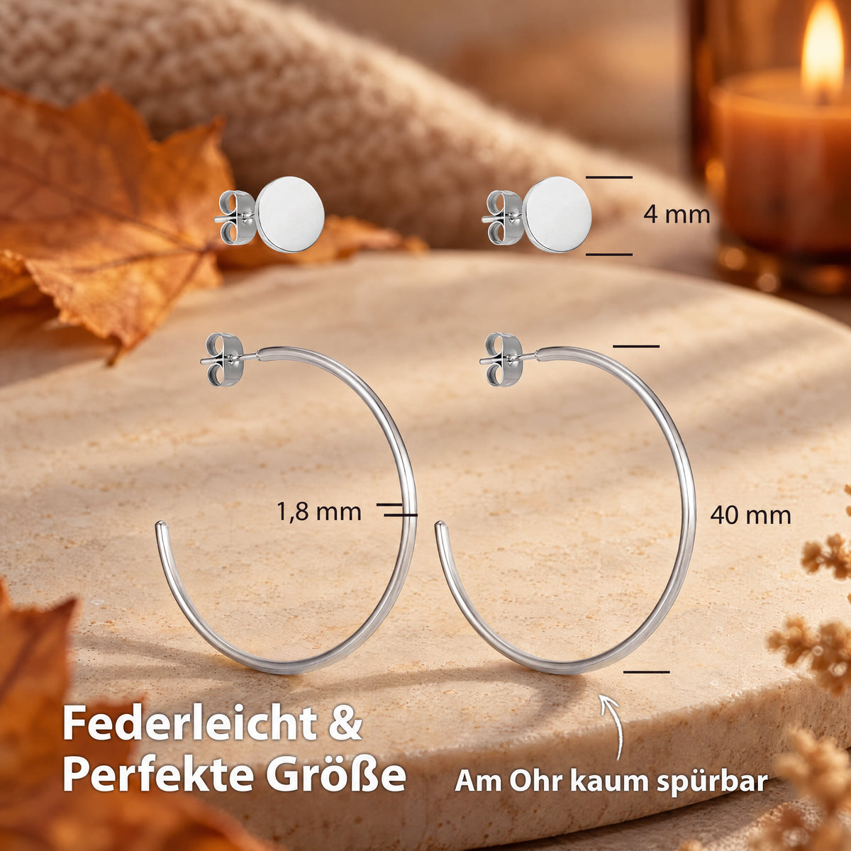 BonnyGrace Ohrringe Set Große Creole und Plättchen Stecker Silber