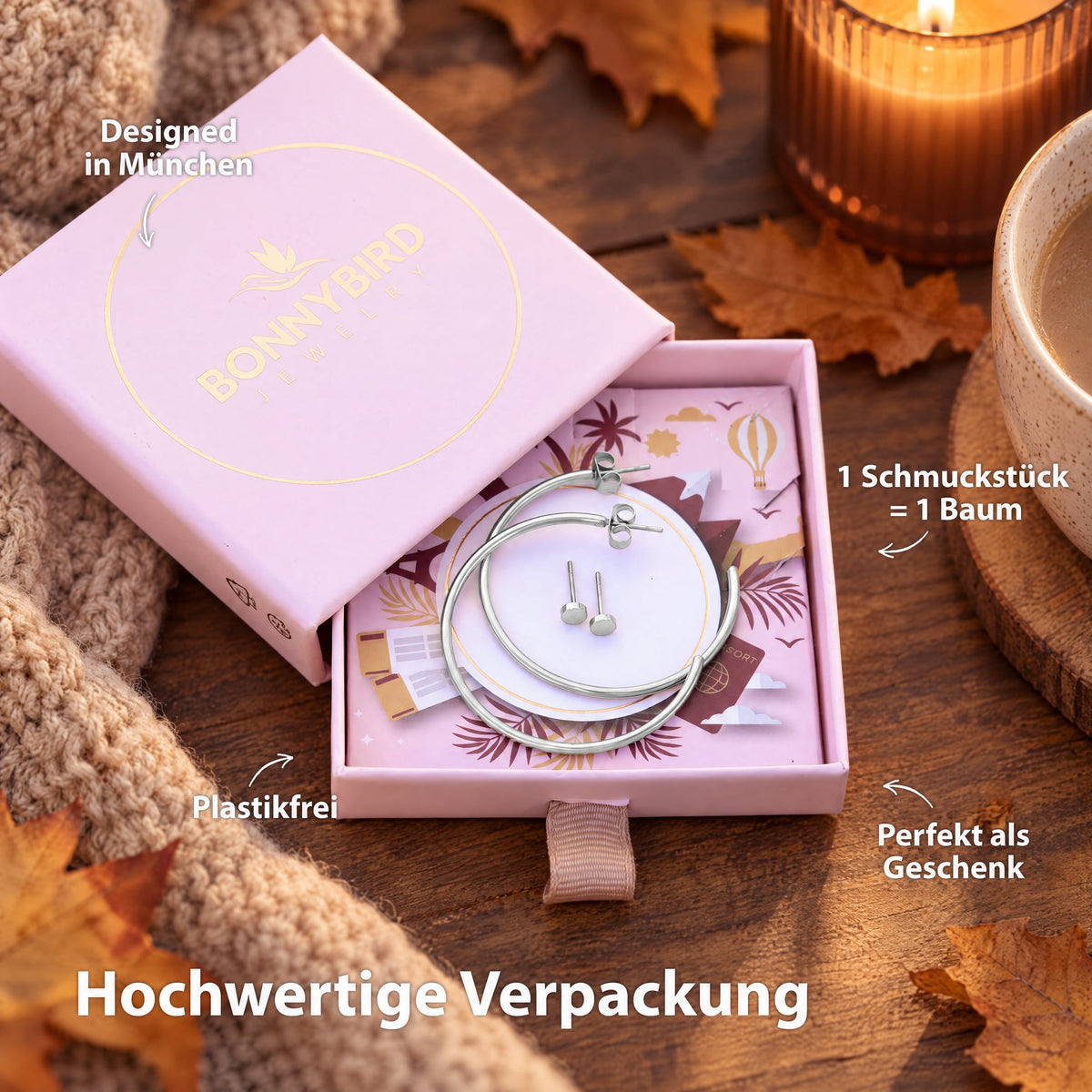 BonnyGrace Ohrringe Set Große Creole und Plättchen Stecker Silber