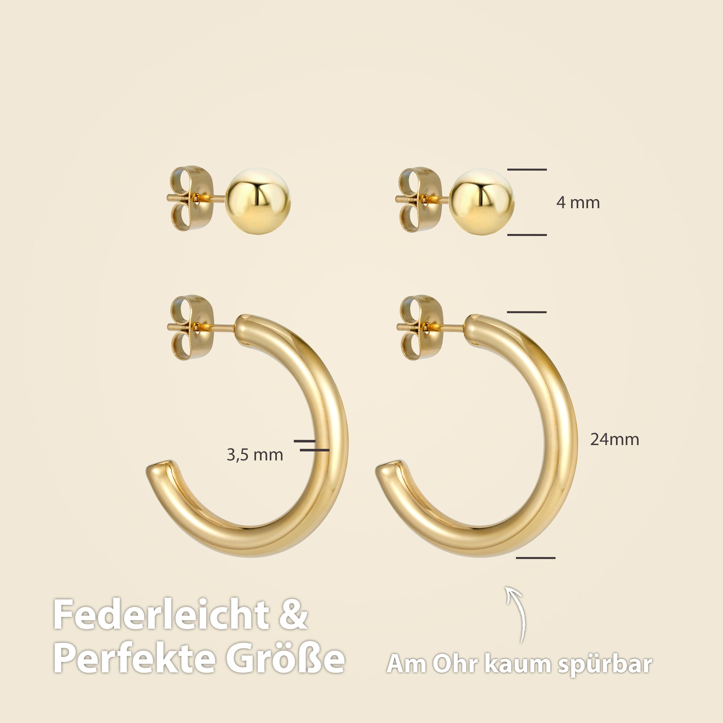BonnyParis Ohrringe Set Creole und Kugelstecker Gold
