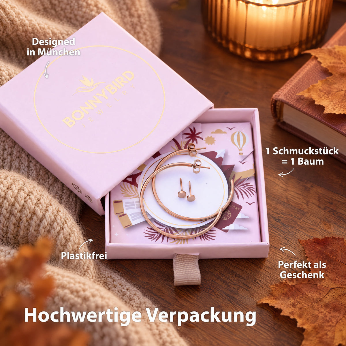 BonnyGrace Ohrringe Set Große Creole und Plättchen Stecker Roségold