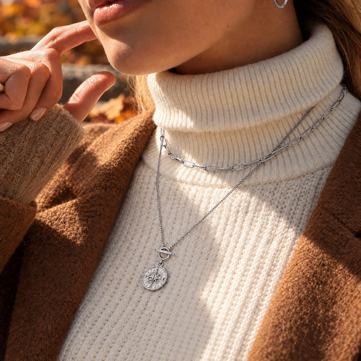 BonnyCompass Kette mit Kompass Anhänger Silber