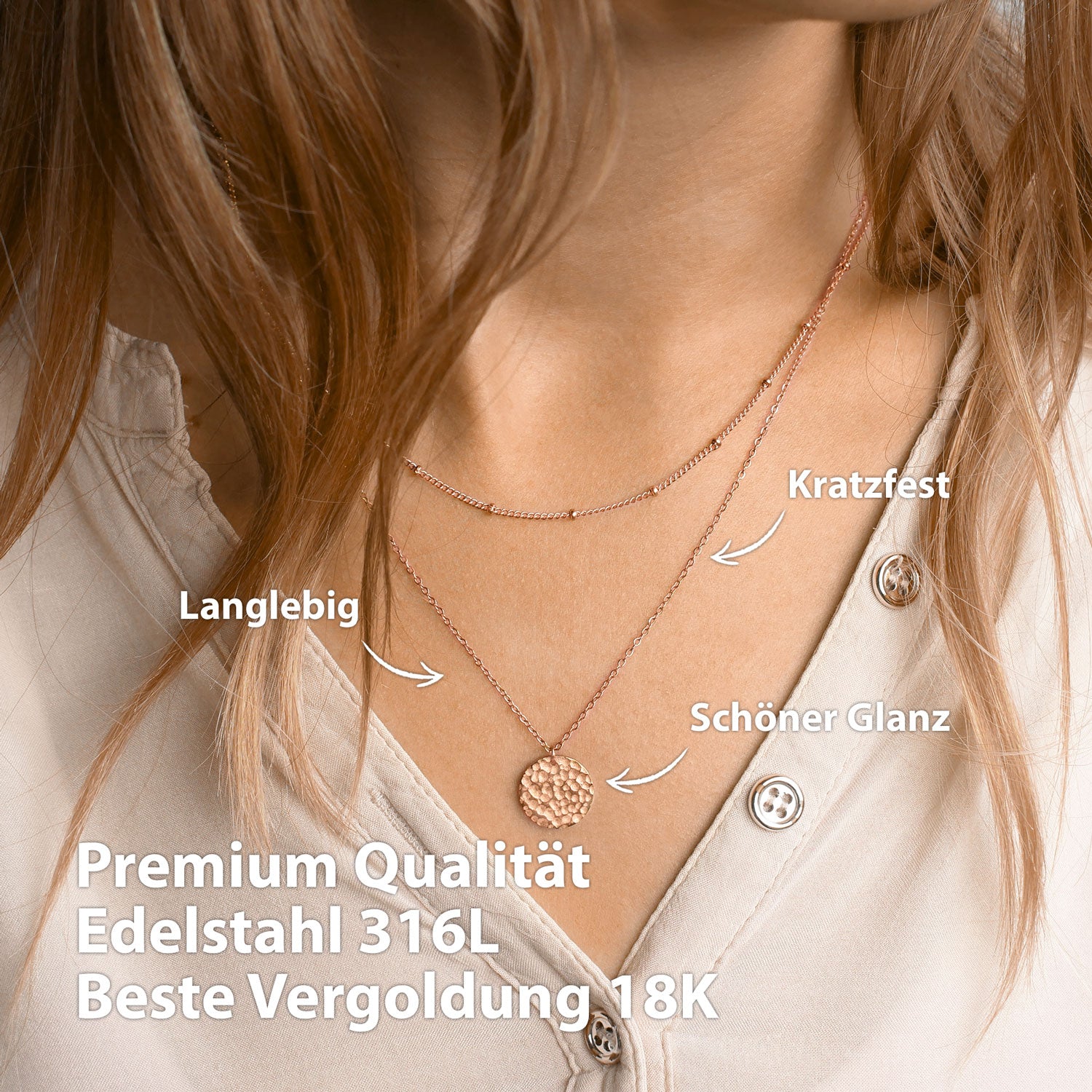Kette Plattem Anhänger Rosegold