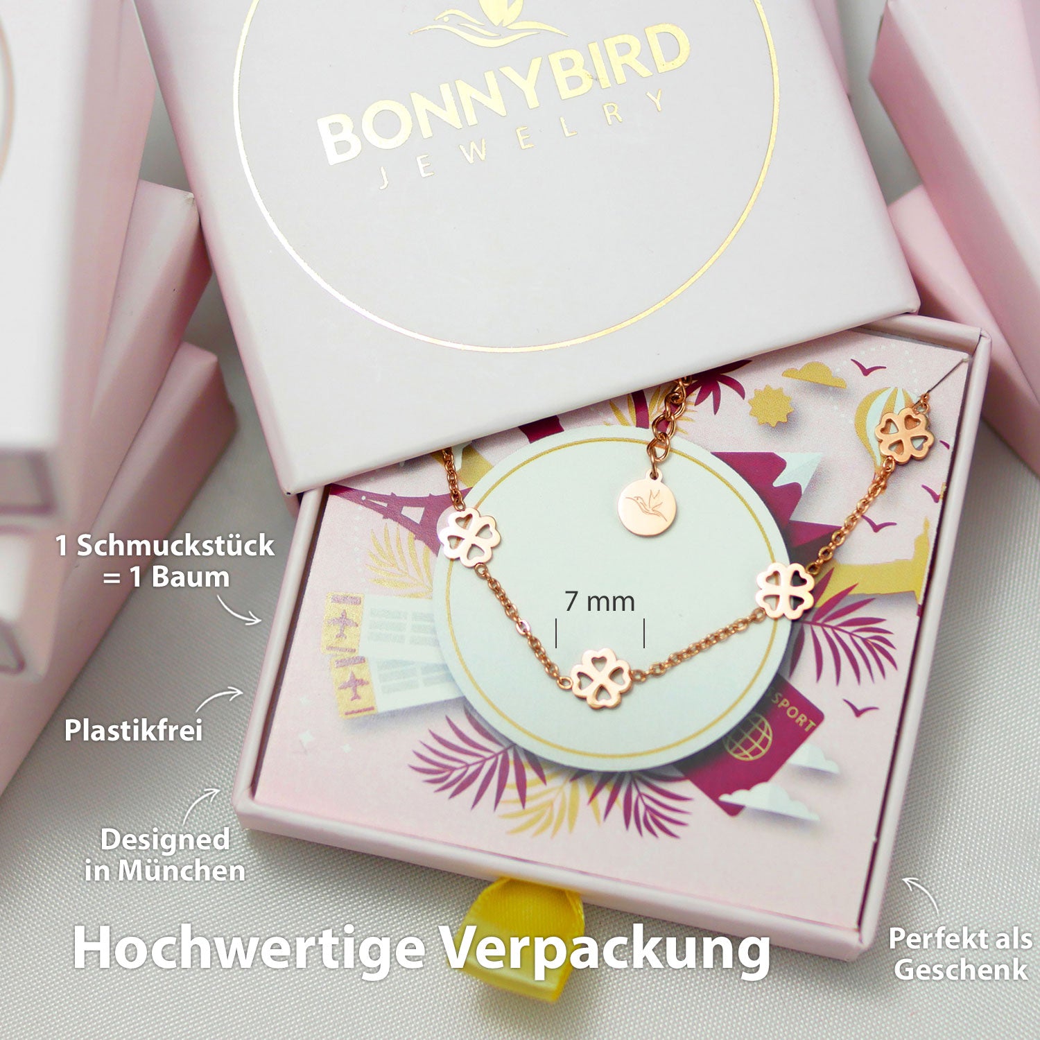 Kleeblatt Armband Rosegold Verpackung