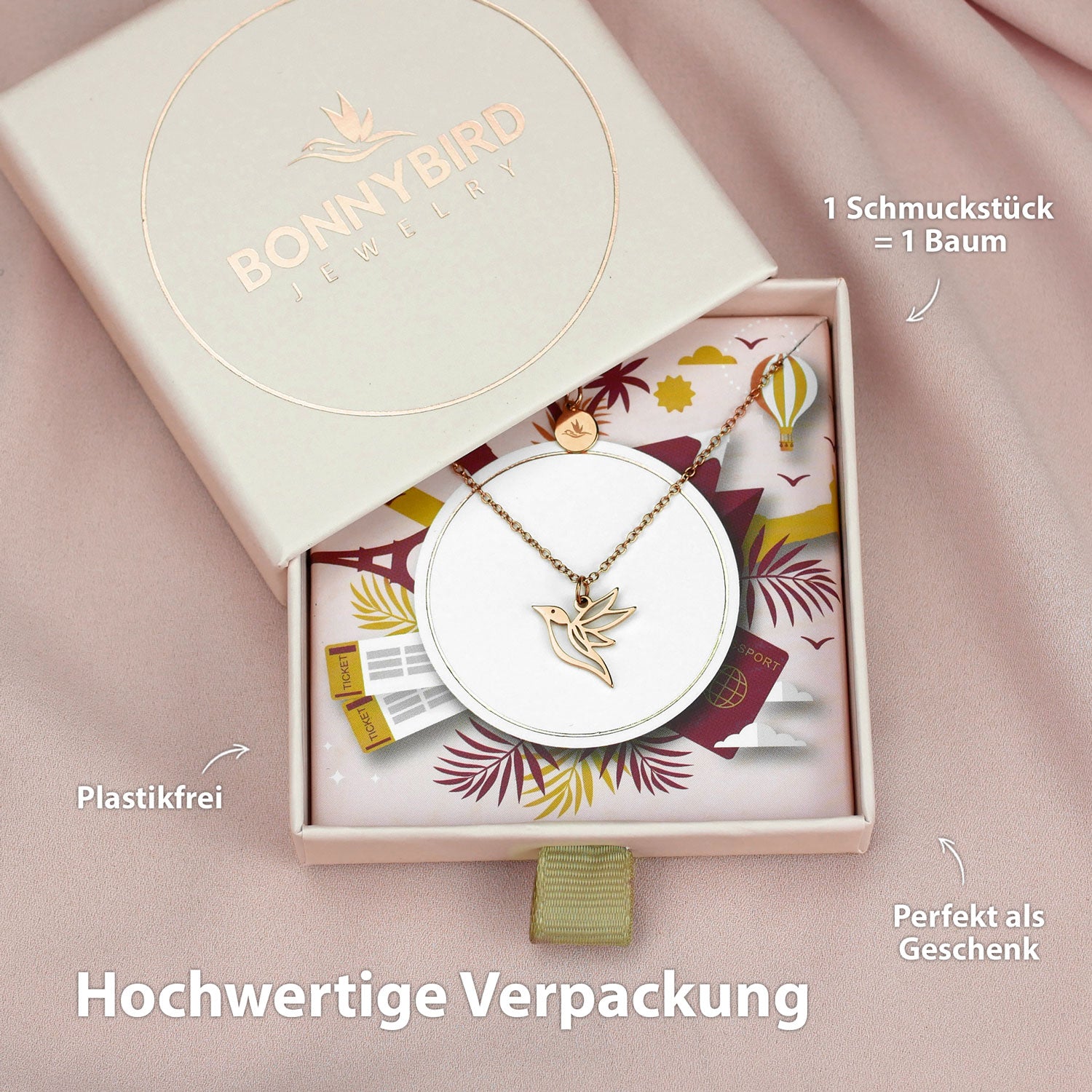 Kolibri Kette Rosegold Verpackung