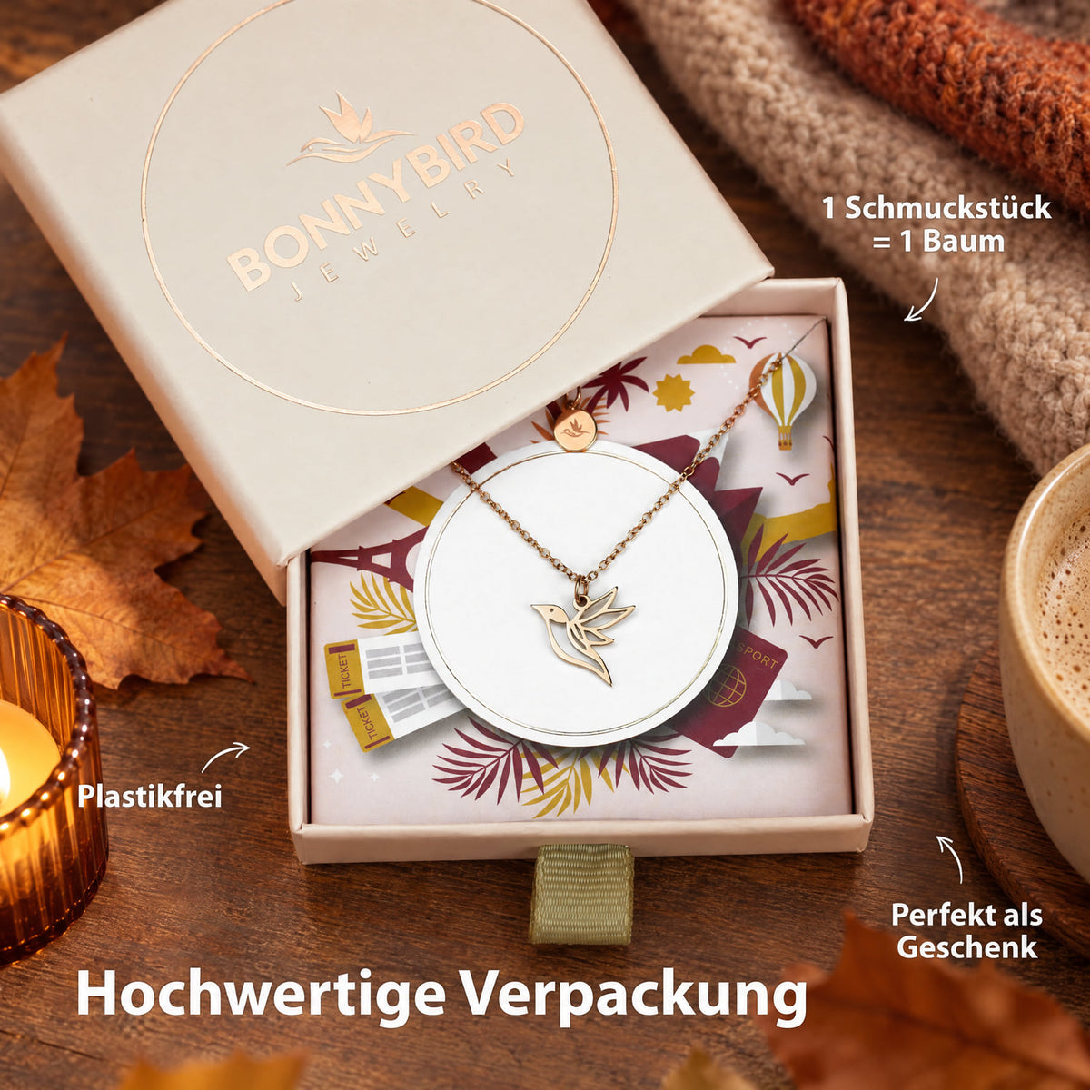 Kolibri Kette Rosegold Verpackung